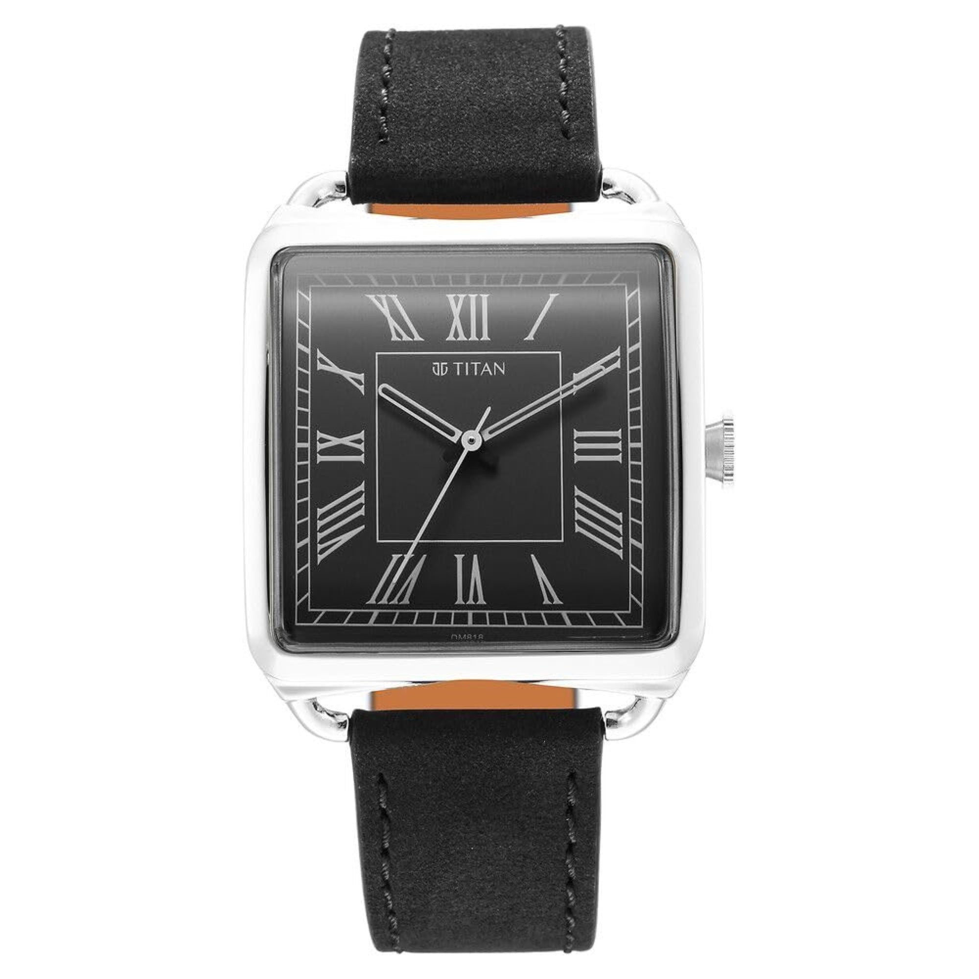 Titan Retro Revive Quartz Analog Black Dial Leather Strap for Men-NS1676SL03