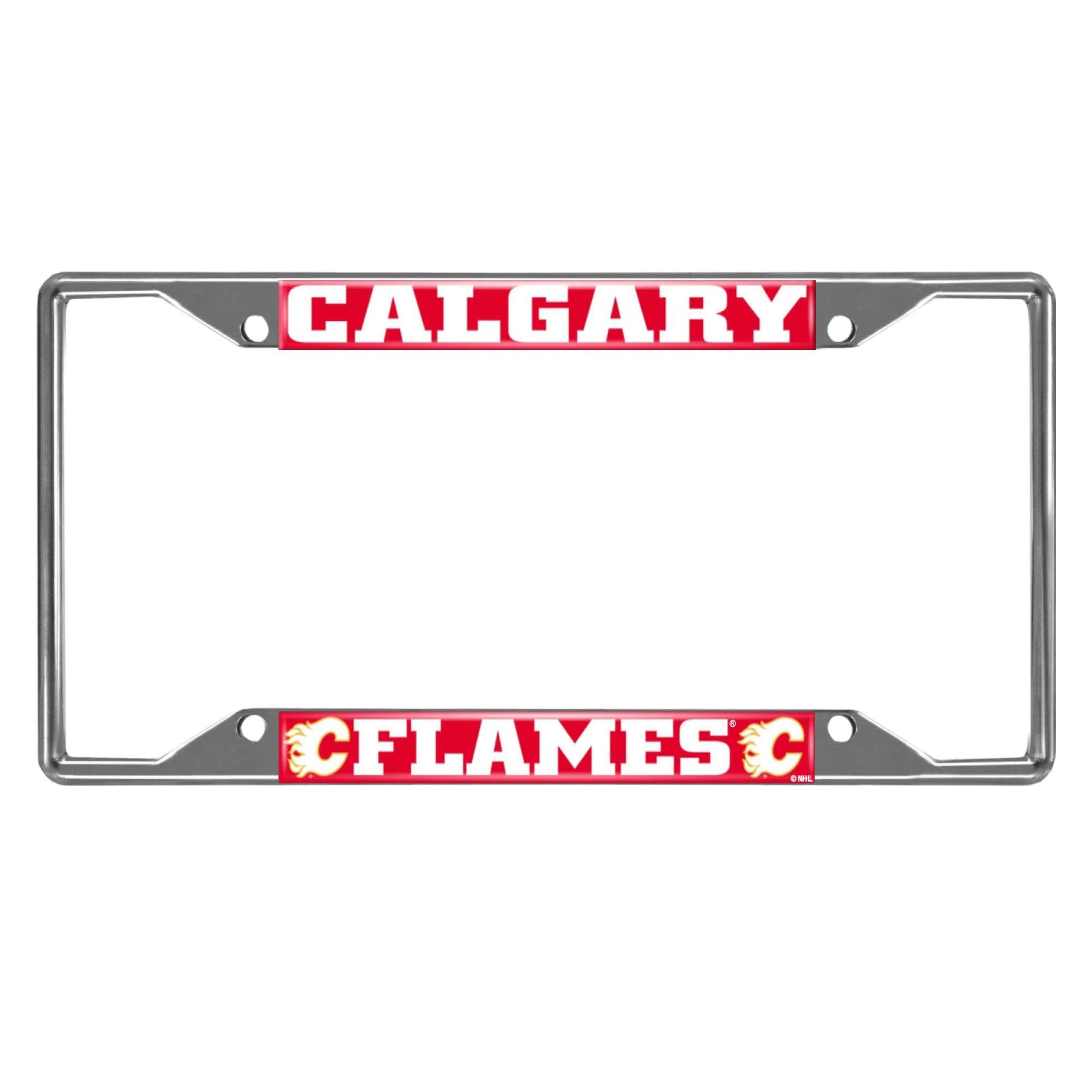 Calgary Flames Chrome Metal License Plate Frame, 6.25In X 12.25In