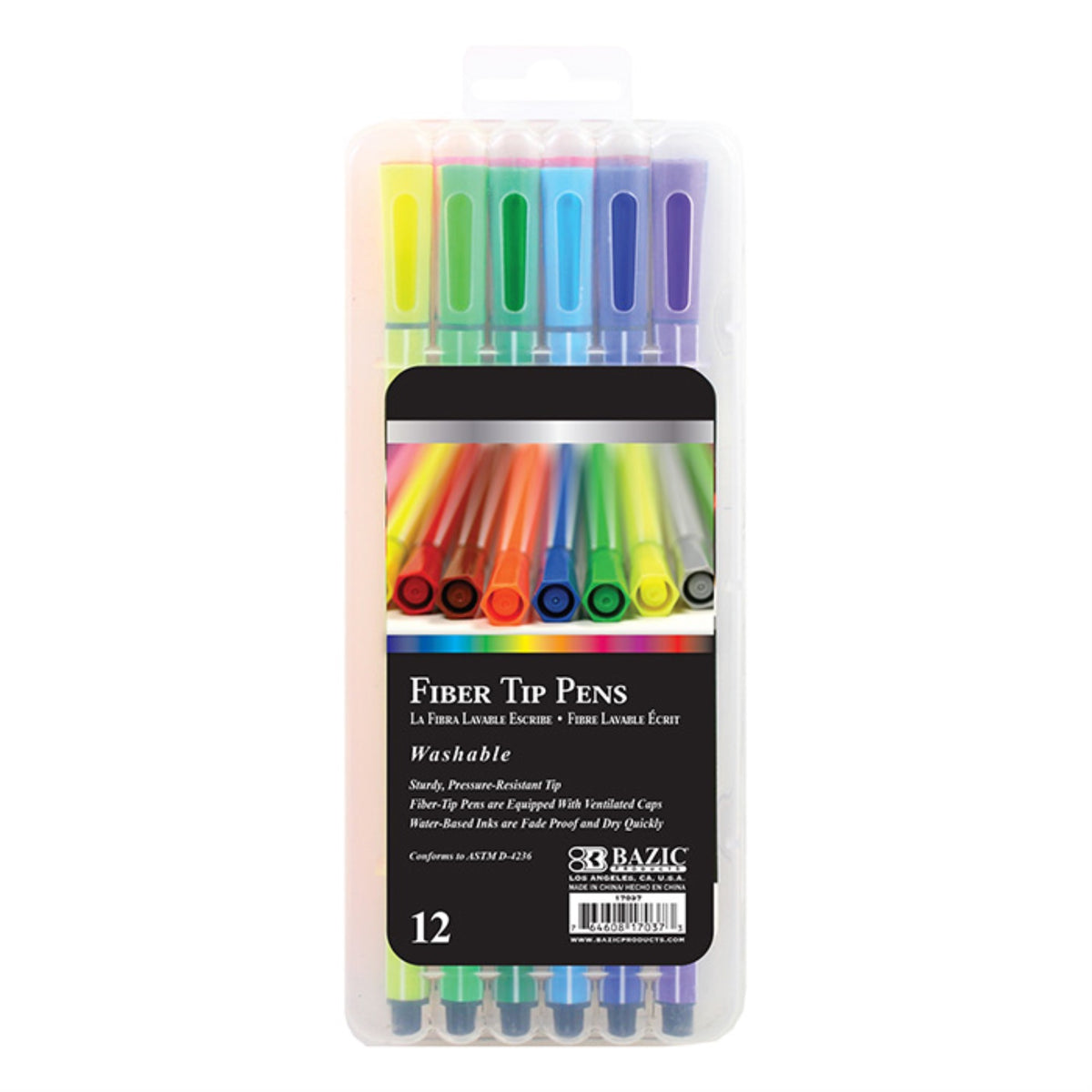 Bazic 12 Color Washable Fiber Tip Pen / Box Qty - 24