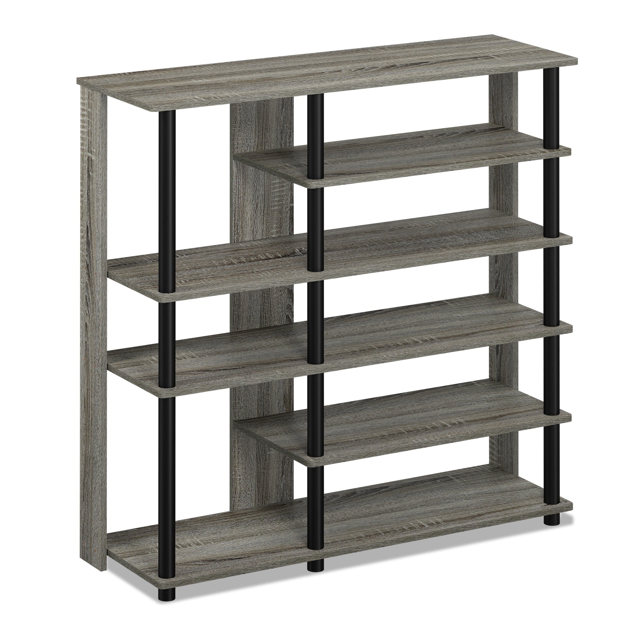 Furinno Turn-N-Tube Multi Storage Shoe Rack, French Oak Grey/Black 17082EX/BK