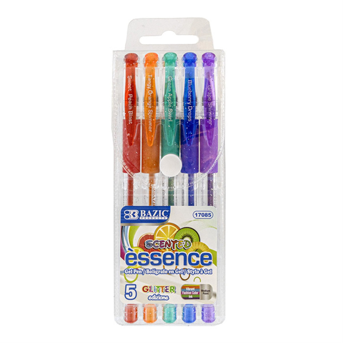 Bazic 5 Scented Glitter Color Essence Gel Pen W/ Cushion Grip