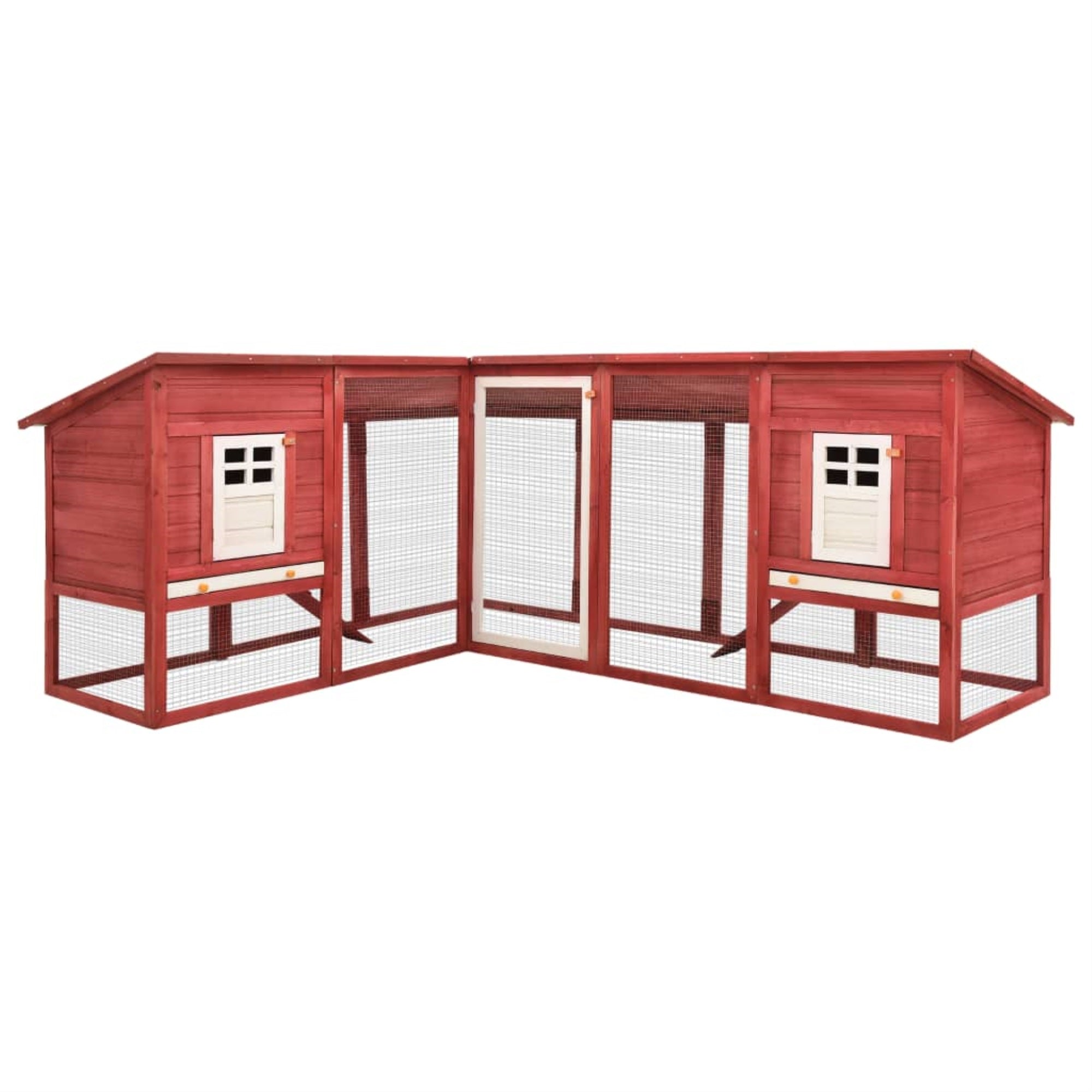 Vidaxl Outdoor Rabbit Hutch With Run Red And White Solid Fir Wood