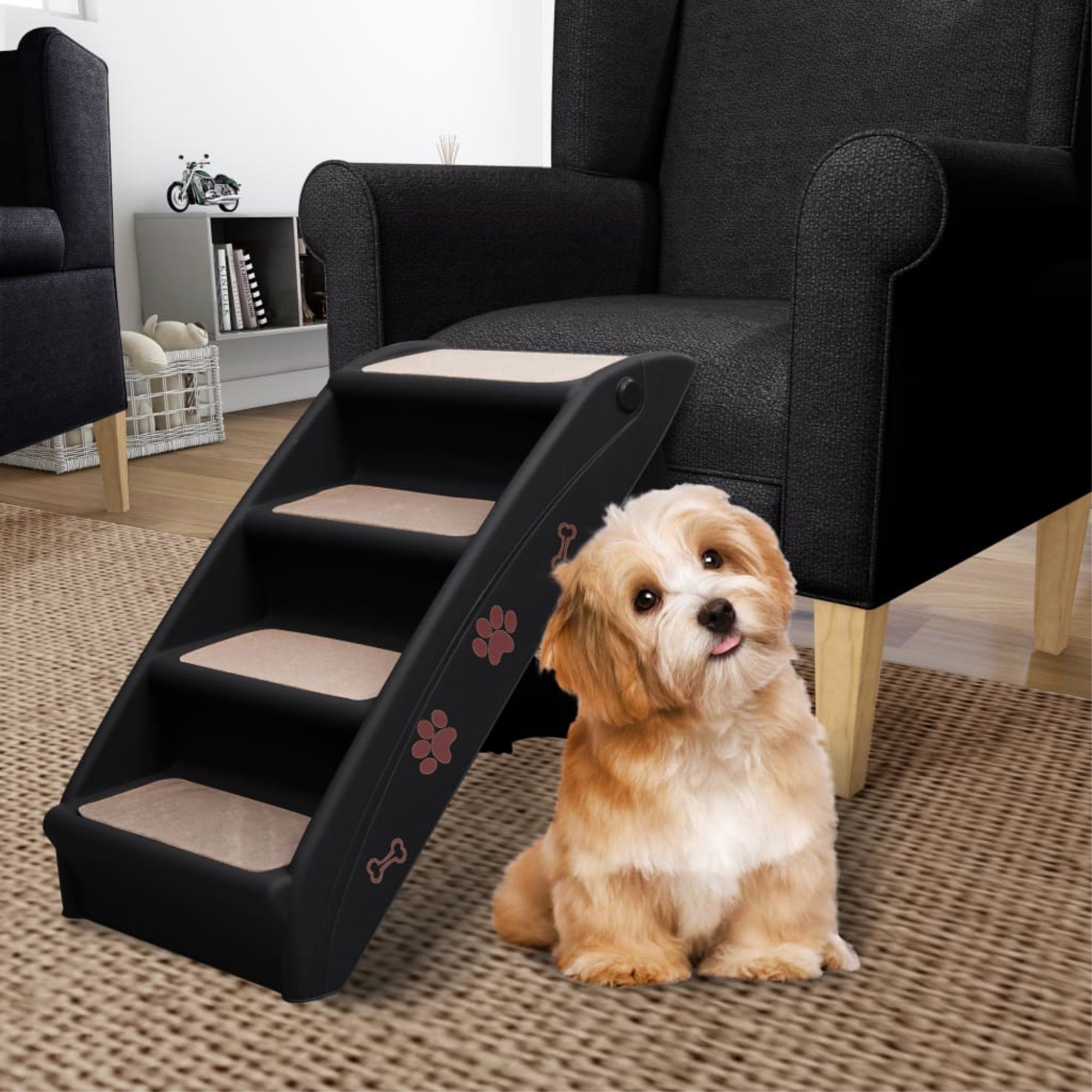 Vidaxl Folding Dog Stairs Black 24.4'X15.7'X19.5'