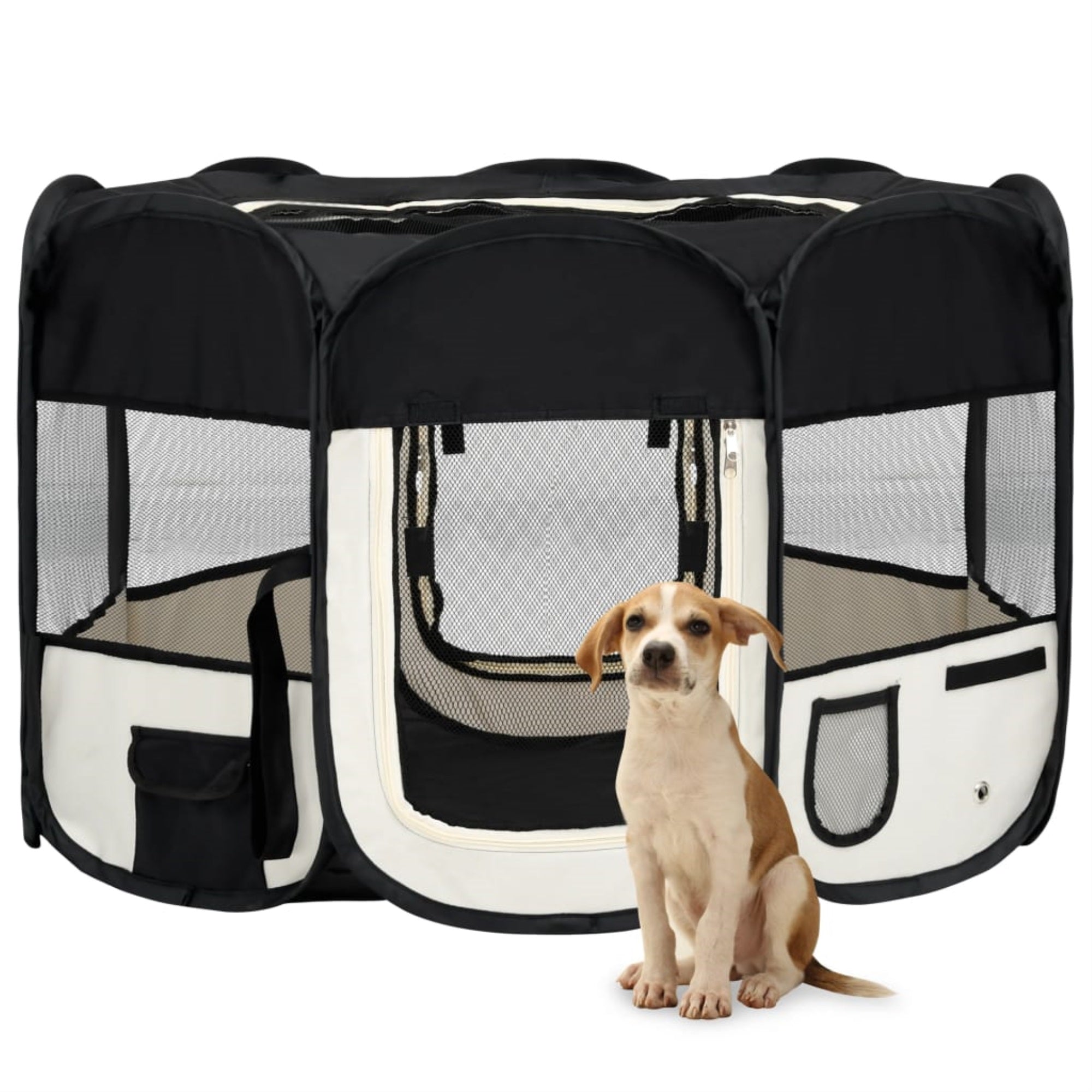 Vidaxl Foldable Dog Playpen With Carrying Bag Black 43.3'X43.3'X22.8'