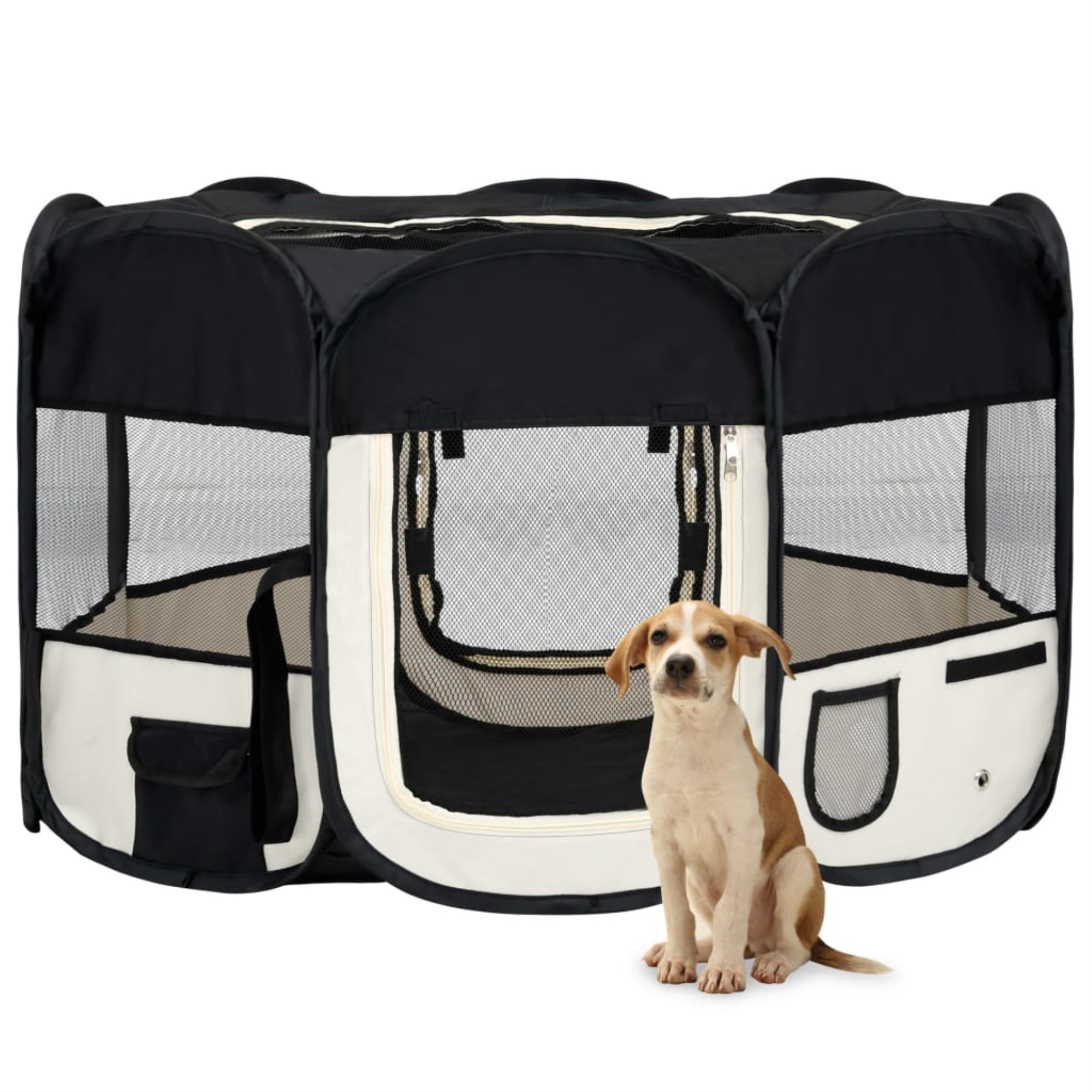 Vidaxl Foldable Dog Playpen With Carrying Bag Black 49.2'X49.2'X24'