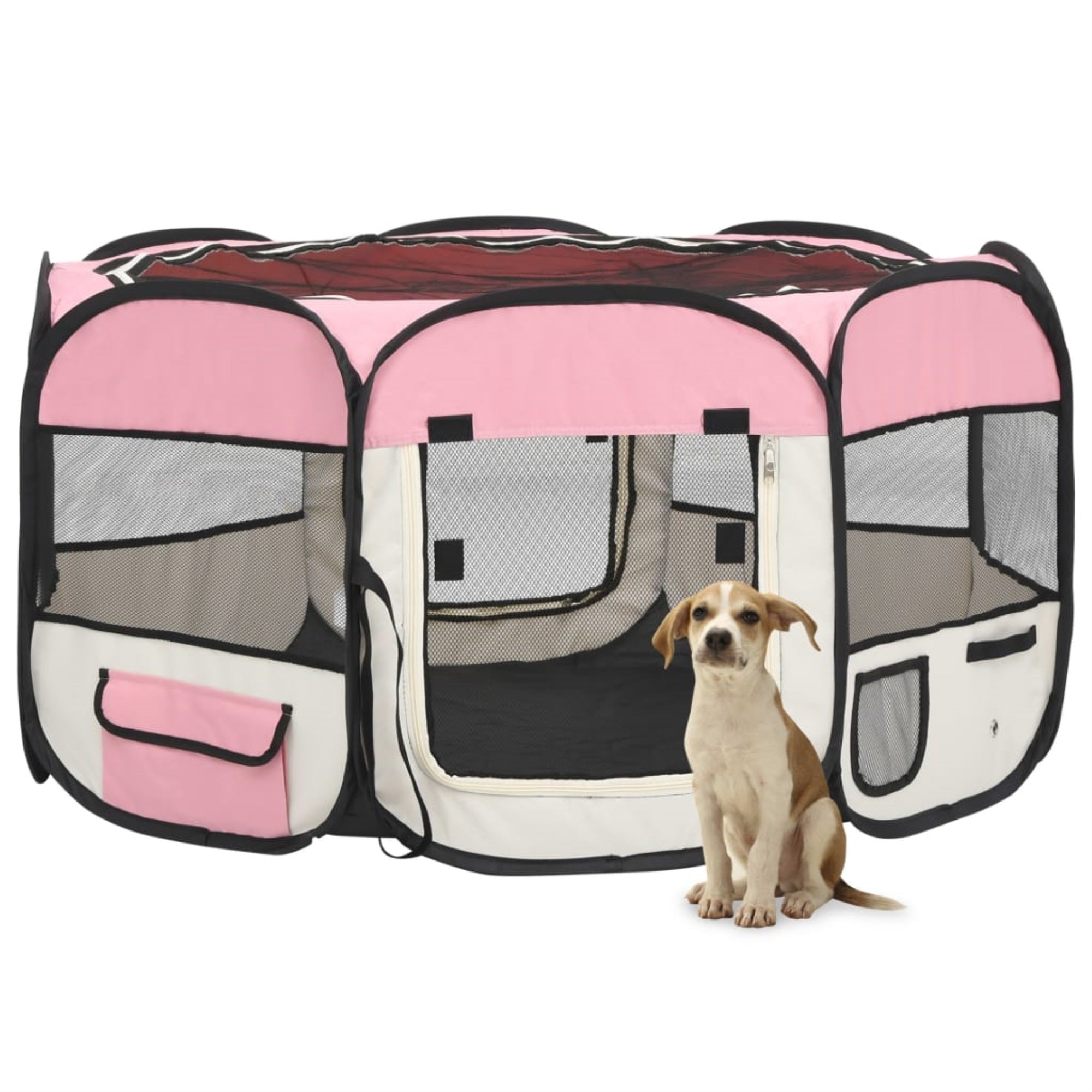 Vidaxl Foldable Dog Playpen With Carrying Bag Pink 49.2'X49.2'X24'