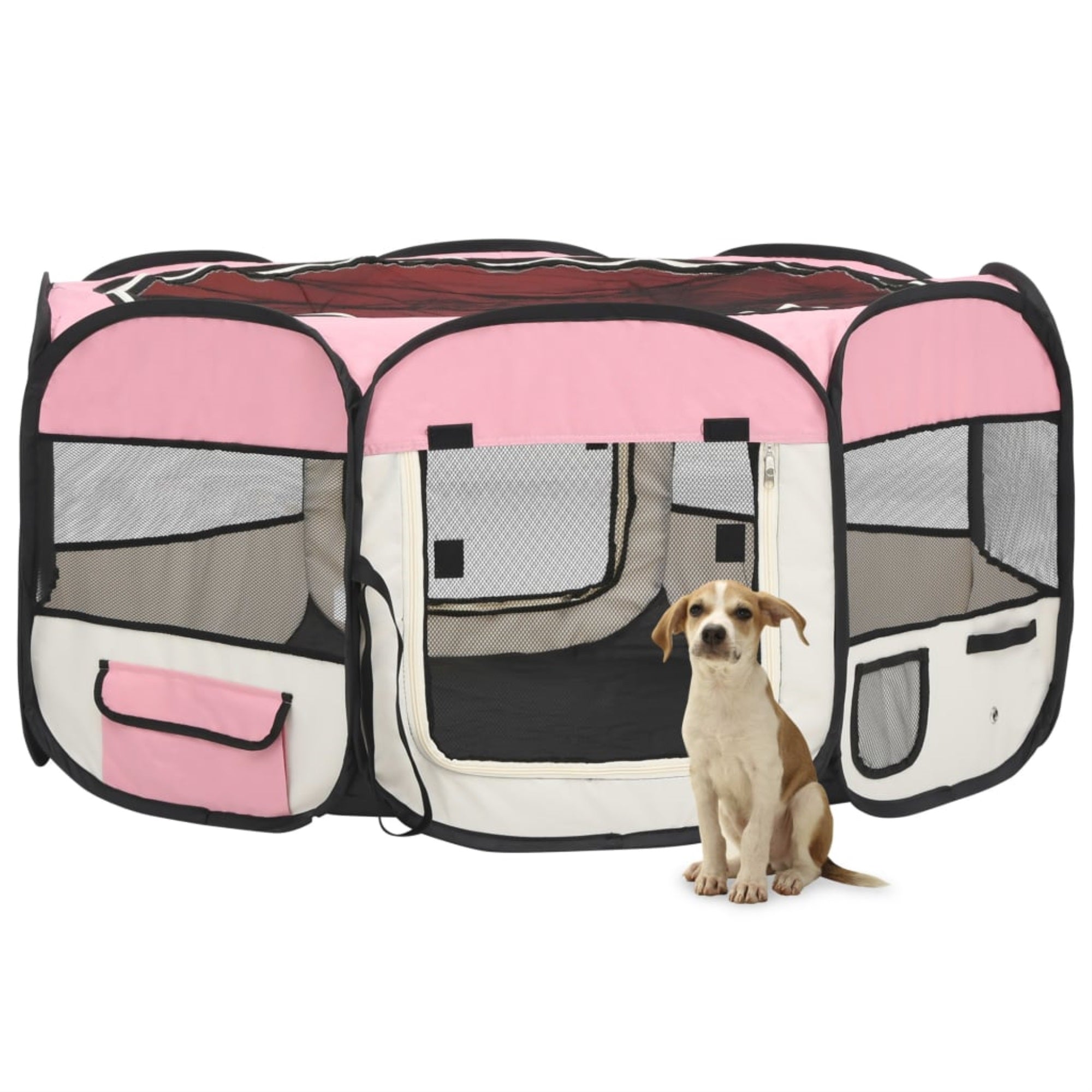 Vidaxl Foldable Dog Playpen With Carrying Bag Pink 57.1'X57.1'X24'