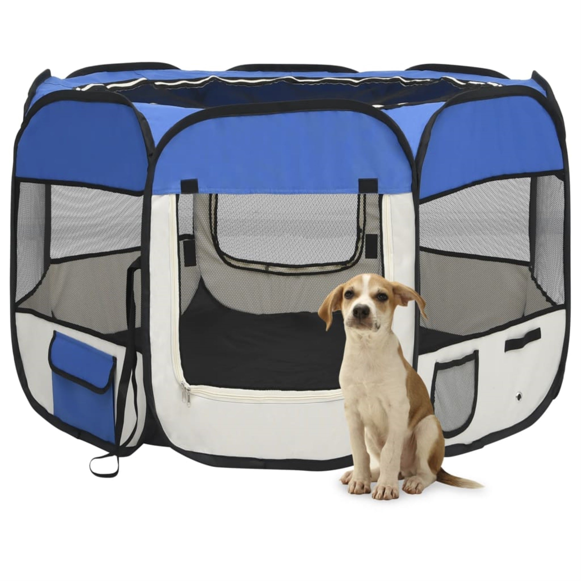 Vidaxl Foldable Dog Playpen With Carrying Bag Blue 35.4'X35.4'X22.8'