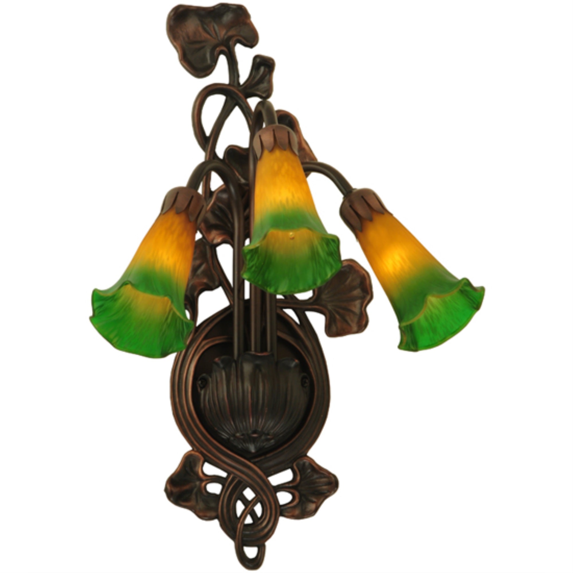 10.5'W Amber/Green Pond Lily 3 Lt Wall Sconce