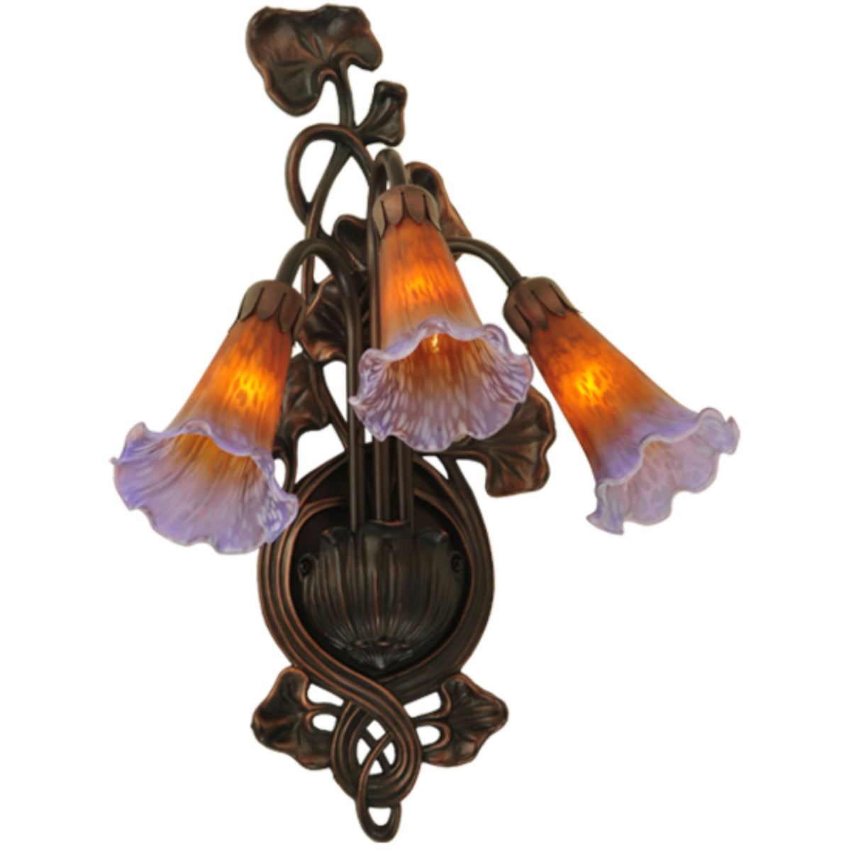 10.5'W Amber/Purple Pond Lily 3 Lt Wall Sconce