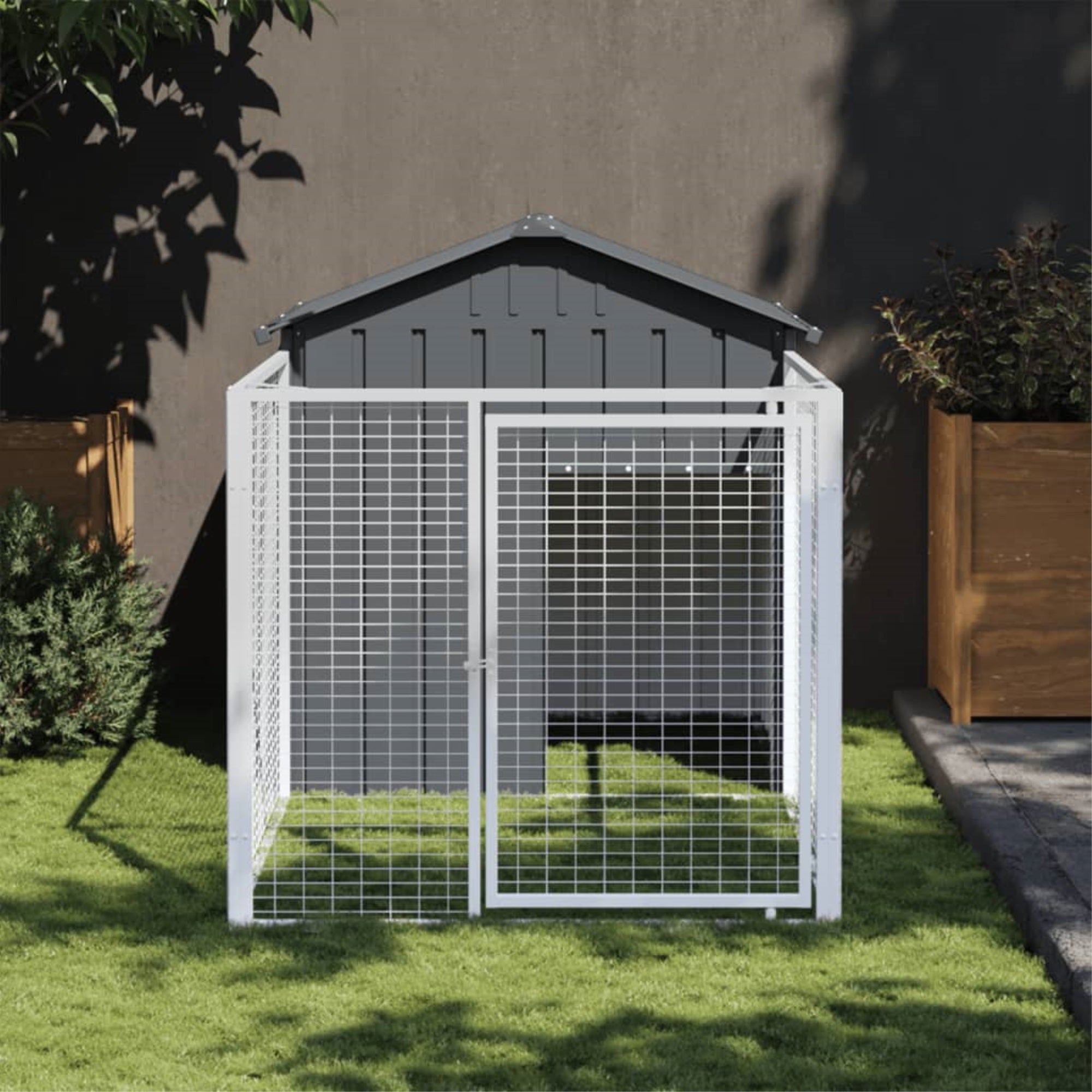 Vidaxl Dog House With Run Anthracite 46.1'X79.1'X48.4' Galvanized Steel