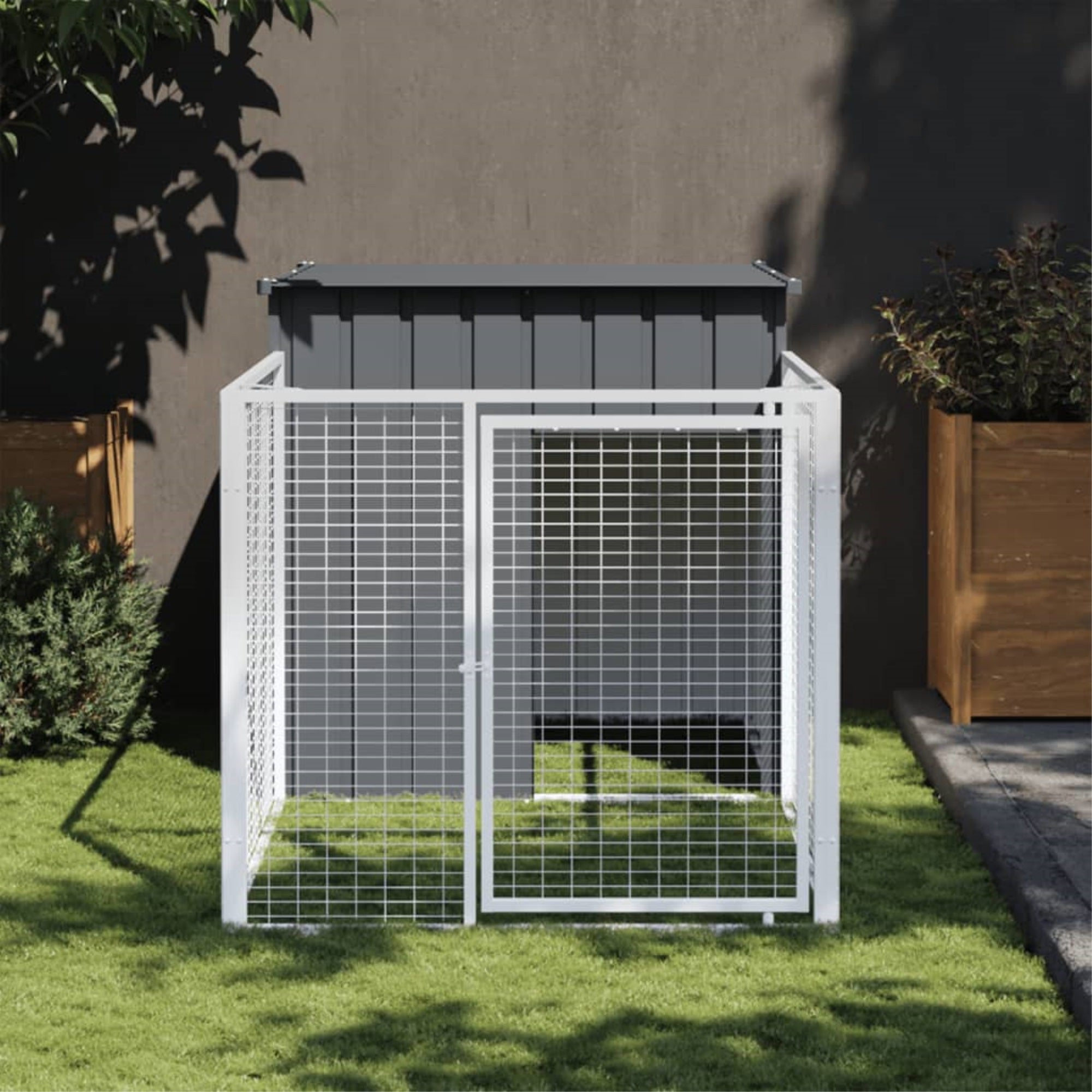 Vidaxl Dog House With Run Anthracite 43.3'X79.1'X43.3' Galvanized Steel