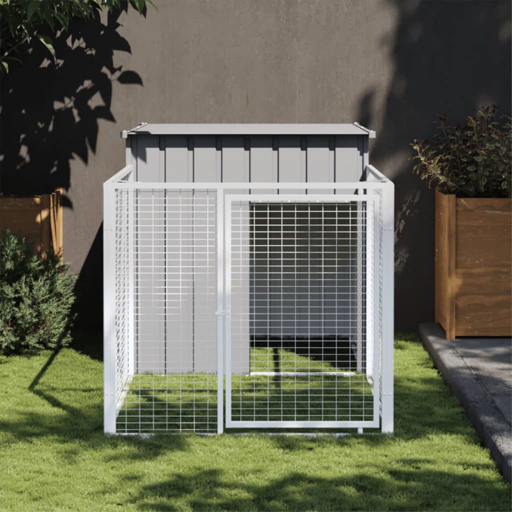 Vidaxl Dog House With Run Light Gray 43.3'X79.1'X43.3' Galvanized Steel