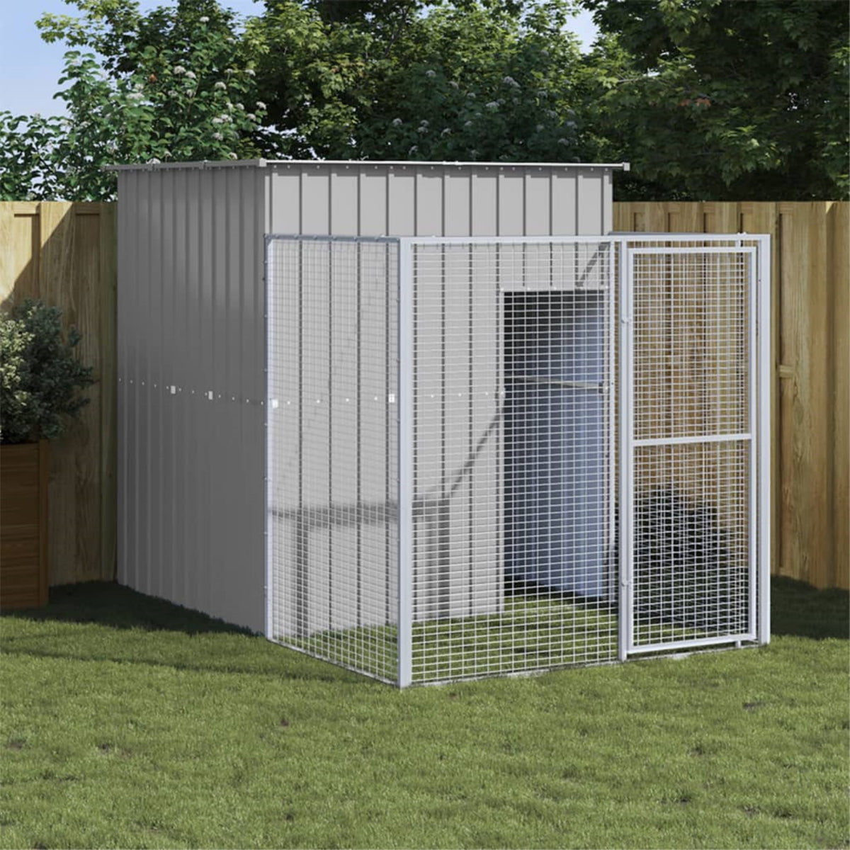 Vidaxl Dog House With Run Light Gray 65'X98.8'X71.3' Galvanized Steel