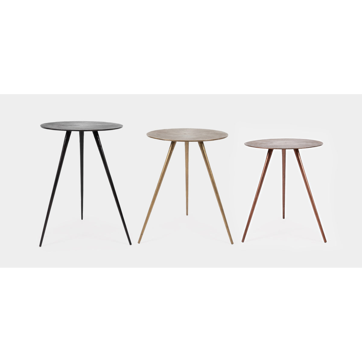 Modern Minimalist Solid Metal Round End Table Set - Nesting Accent Tables In Black, Gold, And Copper Finish (Set Of 3)