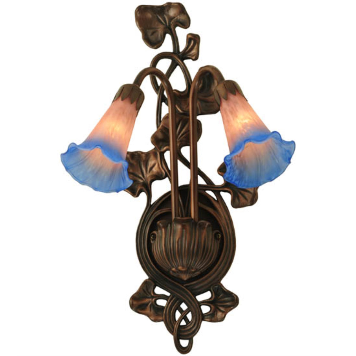 11'W Pink/Blue Pond Lily 2 Lt Wall Sconce