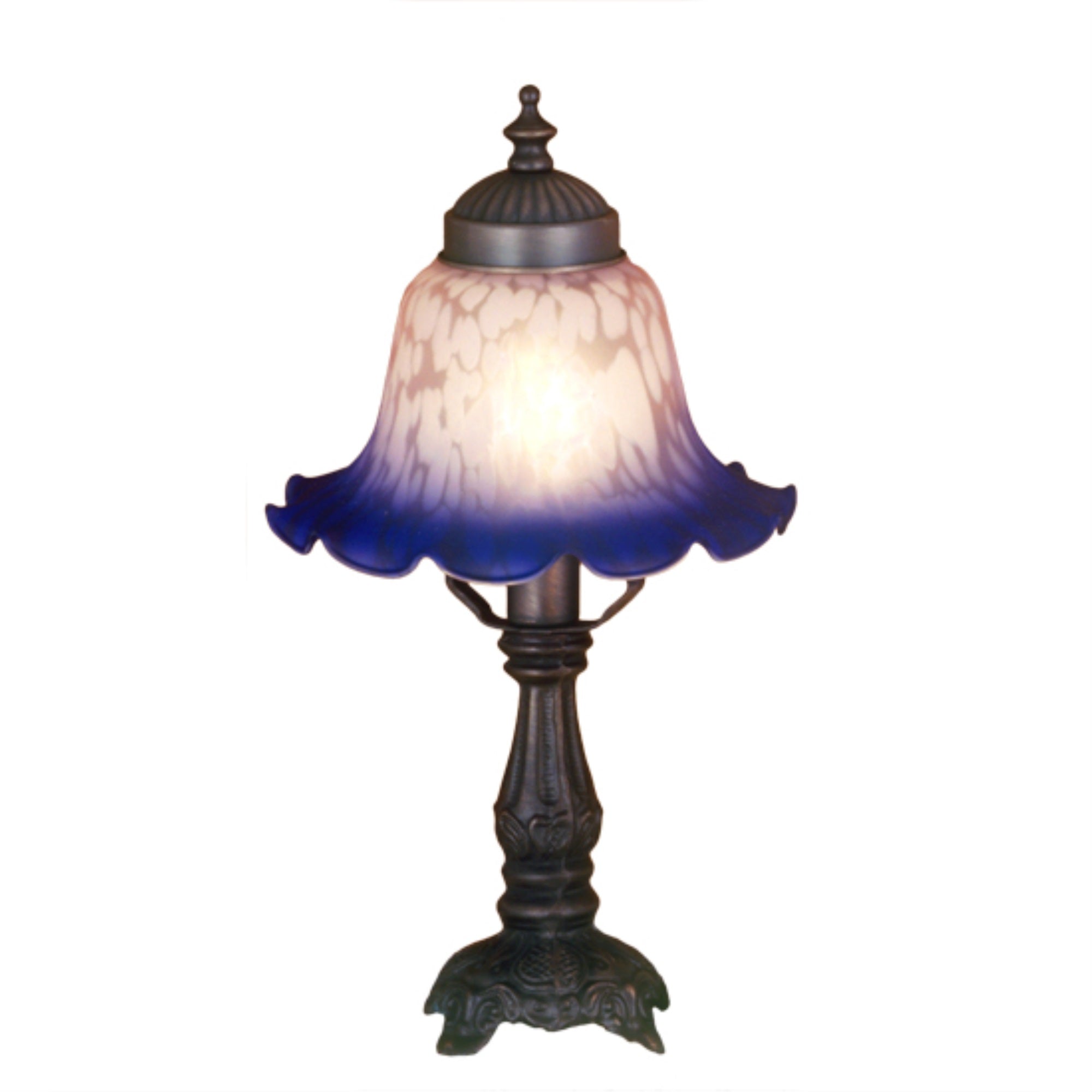 12.5' High Fluted Bell White & Blue Mini Lamp