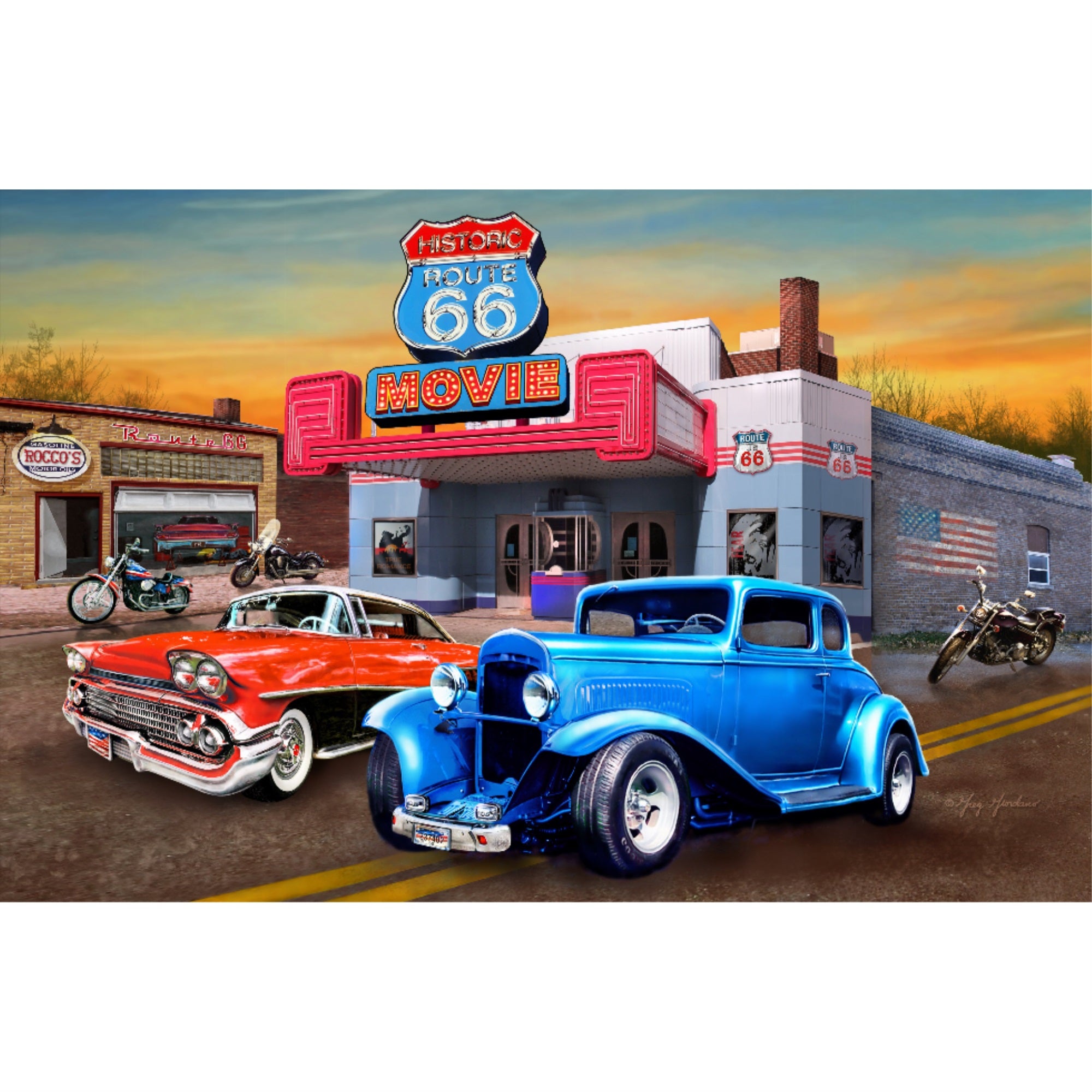 Movie Theater Cars - 3D Postcard