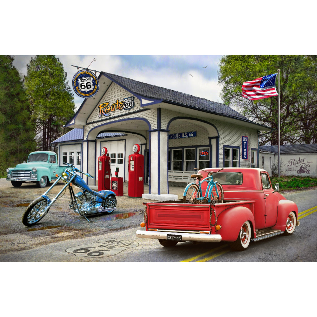 Gas Station Cars - 3D Postcard