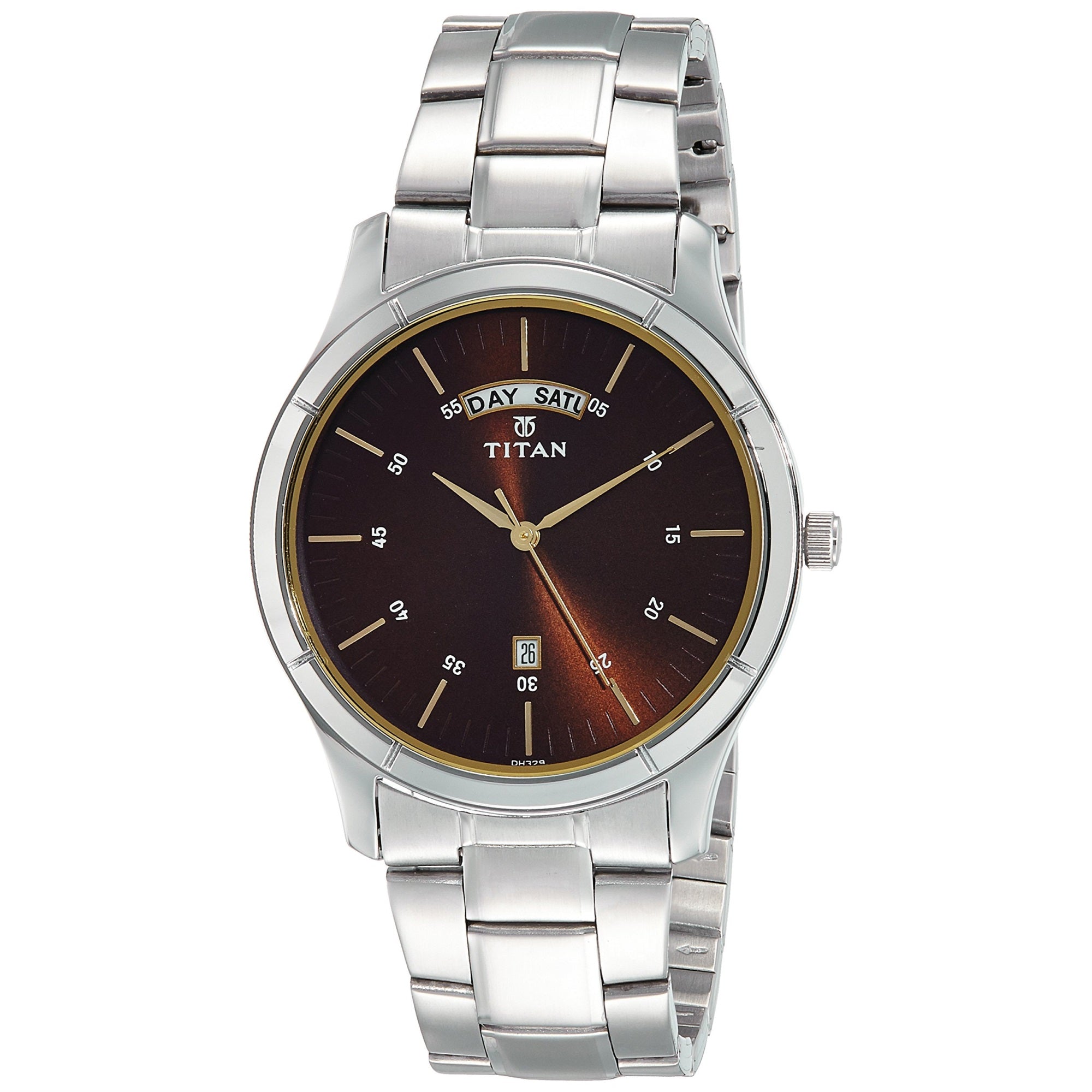 Titan Workwear Brown Dial Analog with Day and Date Stainless Steel Strap Watch for Men-NS1767SM03