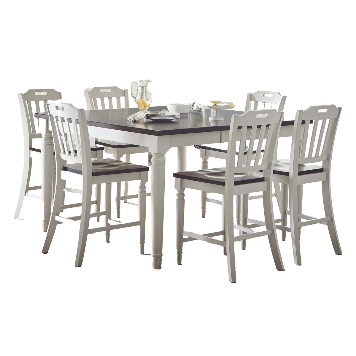 Orchard Park Solid Rubberwood 60' Seven-Piece Farmhouse Counter Height Dining Set