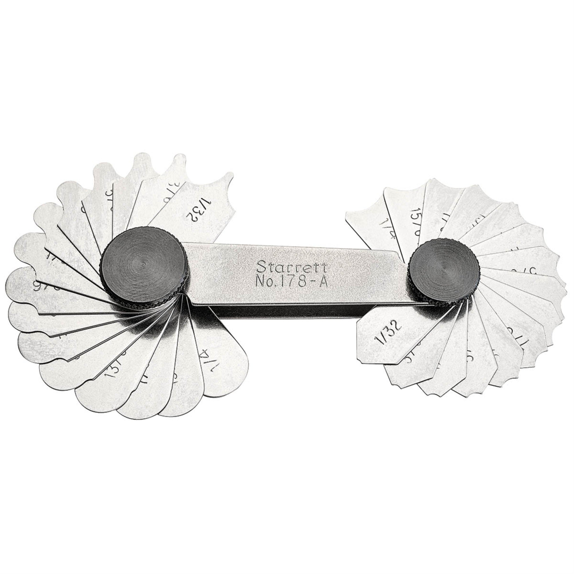 178A Fillet Or Radius Gage, Inch Reading, 1/32-1/4' Range (Concave And Convex), 64Ths Increments, 30 Leaves