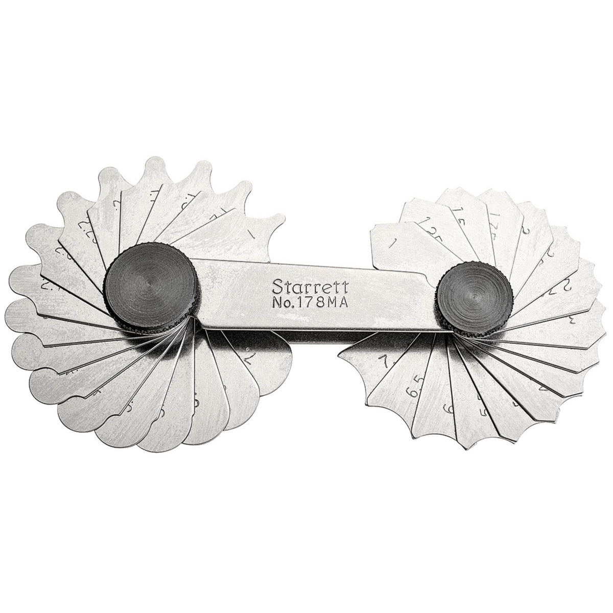 178Ma Fillet Or Radius Gage, Millimeter Reading, Concave And Convex, 1-3Mm Range, 0.25Mm Increments, 3-7Mm Range, 0.5Mm Incremen