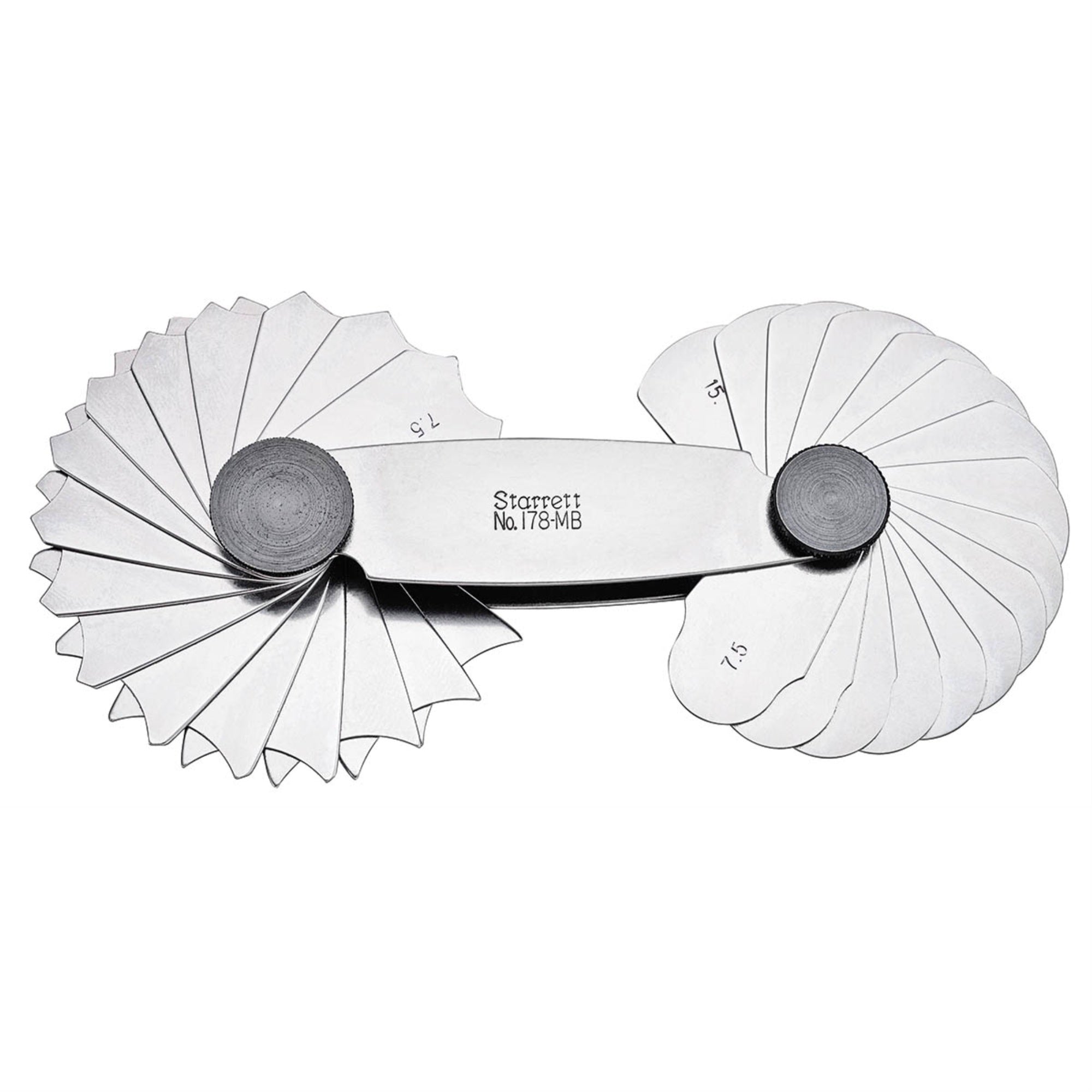 178Mb Fillet Or Radius Gage, Millimeter Reading, 7.5-15Mm Range (Concave And Convex), 0.5Mm Increments, 32 Leaves