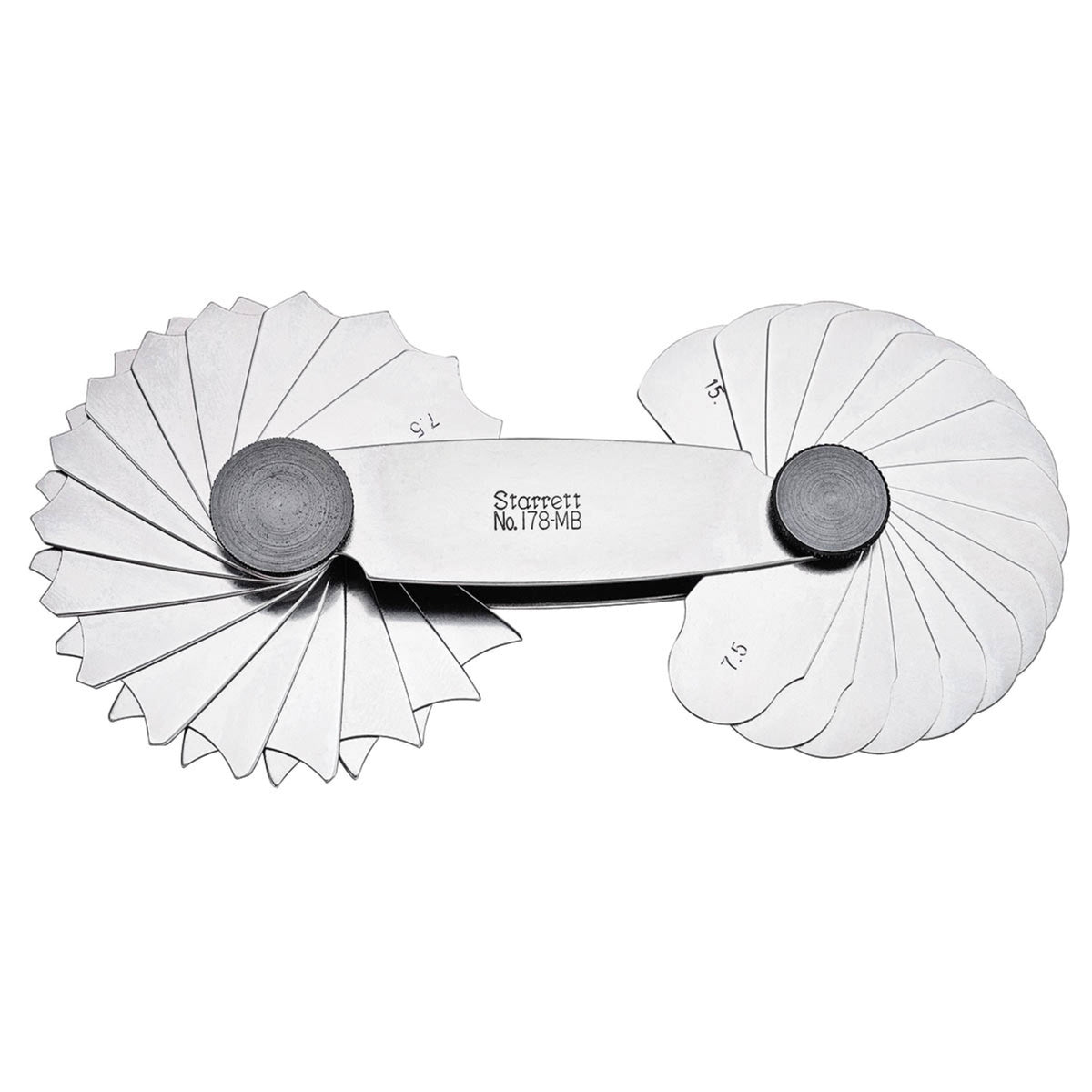 178Mb Fillet Or Radius Gage, Millimeter Reading, 7.5-15Mm Range (Concave And Convex), 0.5Mm Increments, 32 Leaves