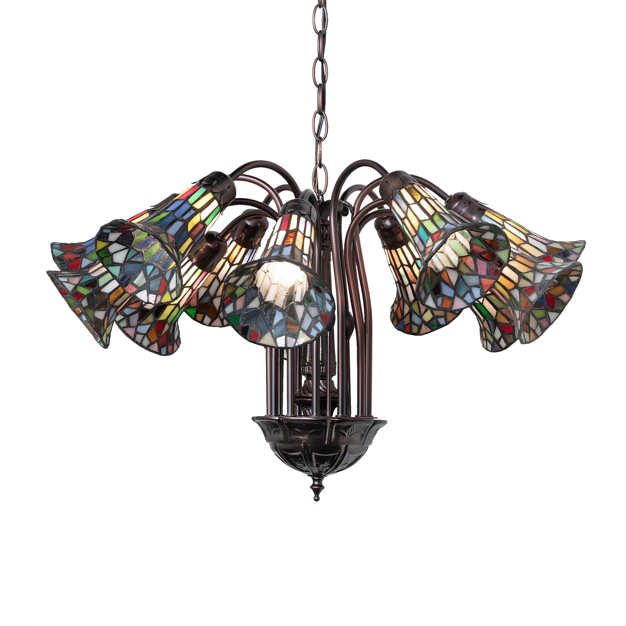24' Wide Stained Glass Pond Lily 12 Light Chandelier