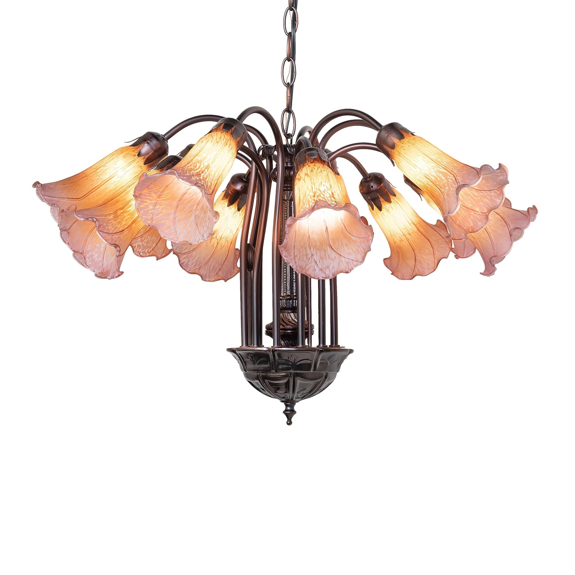 24' Wide Amber/Purple Tiffany Pond Lily 12 Light Chandelier
