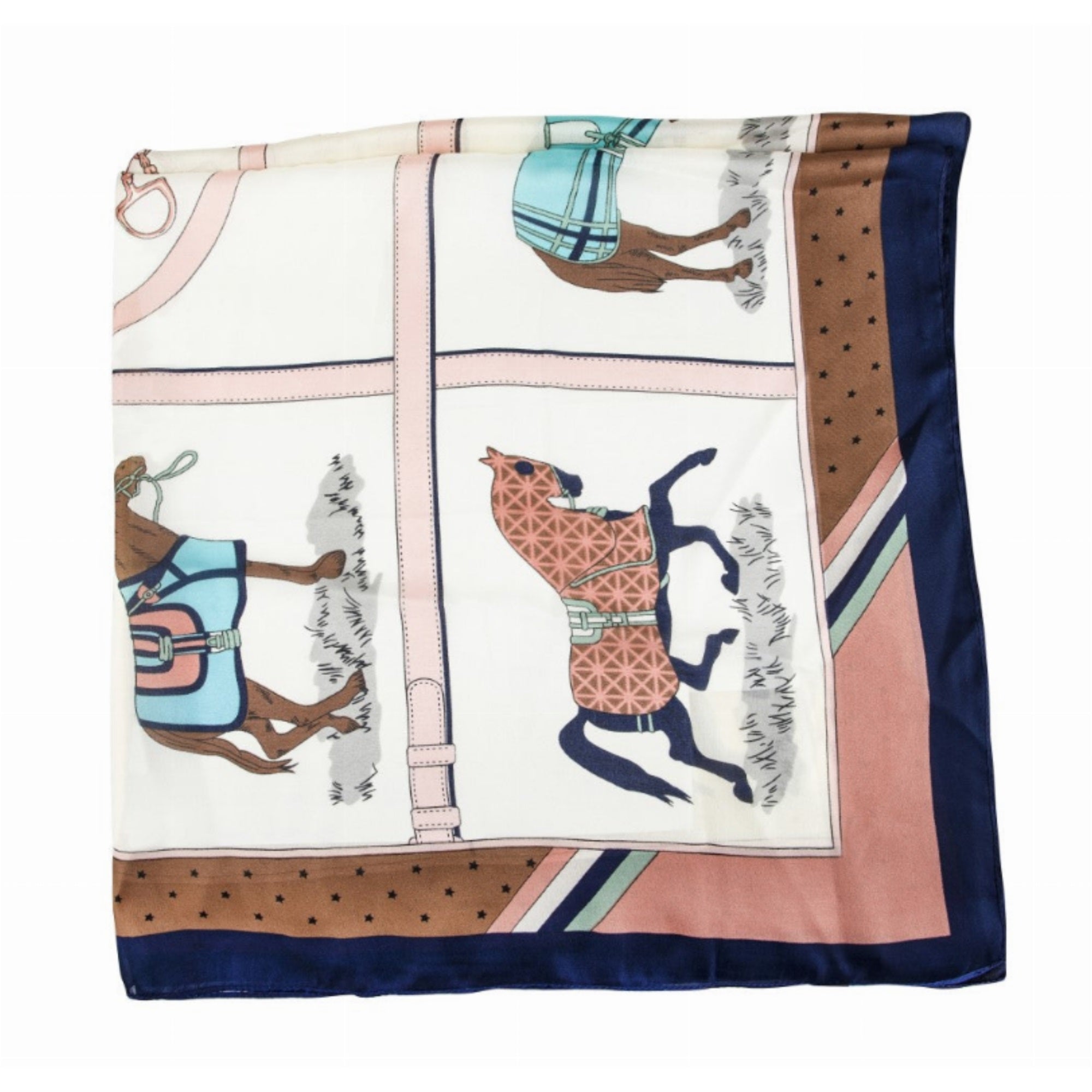 Awst Int'L. 100 % Silk Scarf- Horses In Blankets