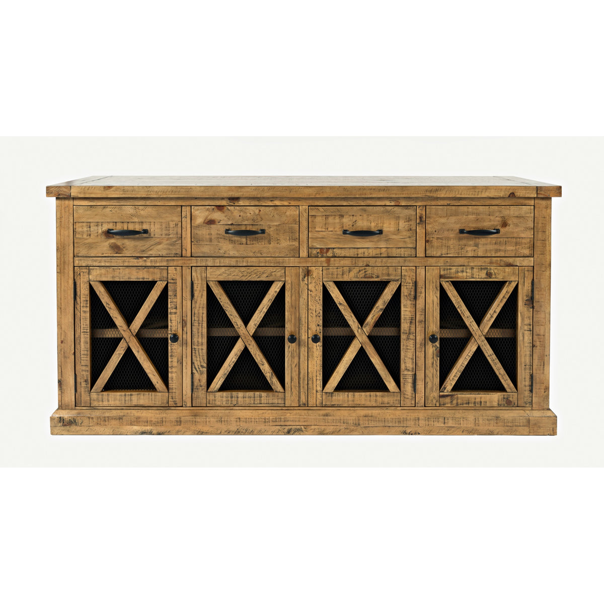 Telluride 70' Rustic Distressed Solid Wood Farmhouse Four Drawer Sideboard Buffet Server