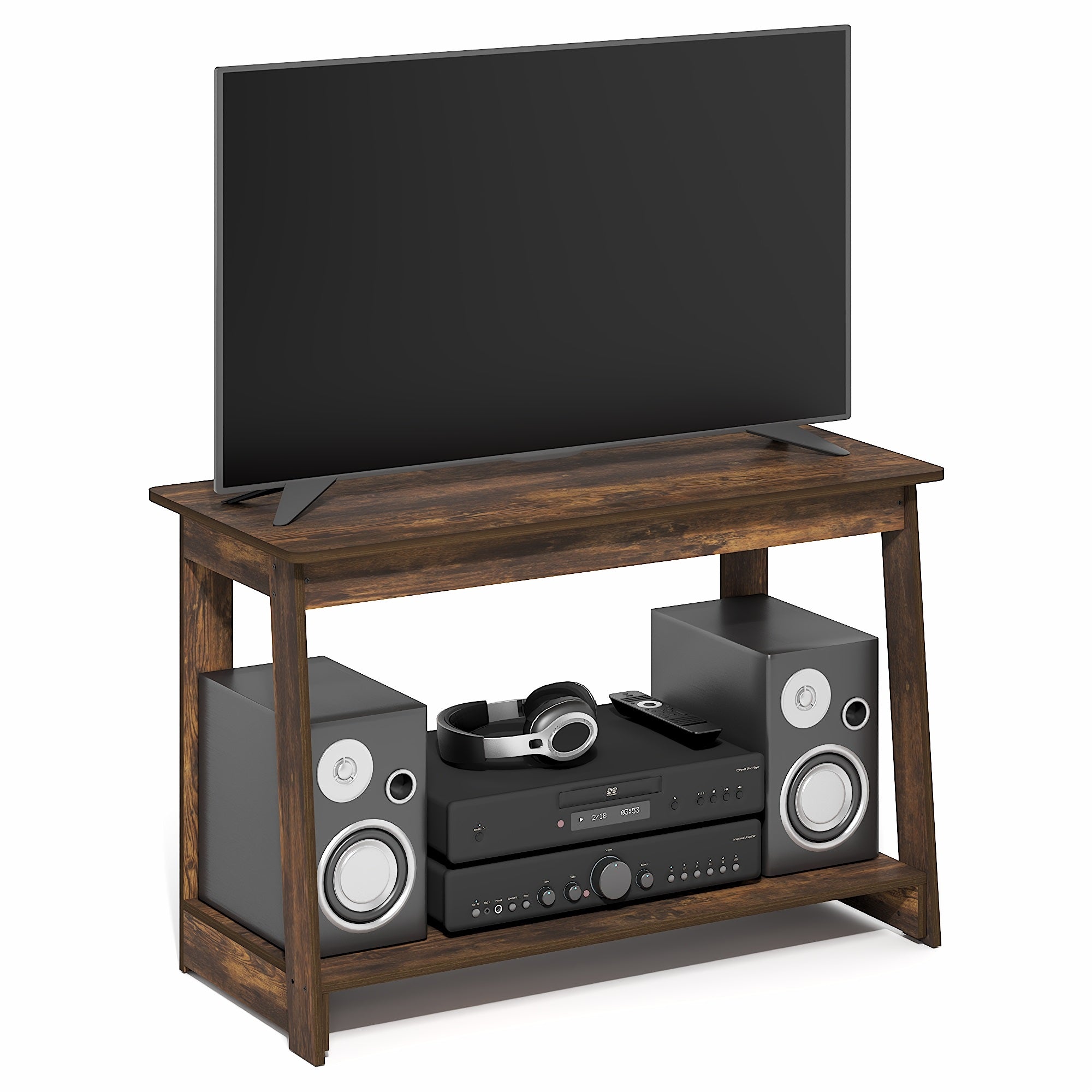Furinno BEGINNING TV Stand, 2-Tier Rectangular Entertainment Center with Open Shelf, TV Console for TV up to 36 Inch, Open Back, for Living Room, Bedroom, Amber Pine