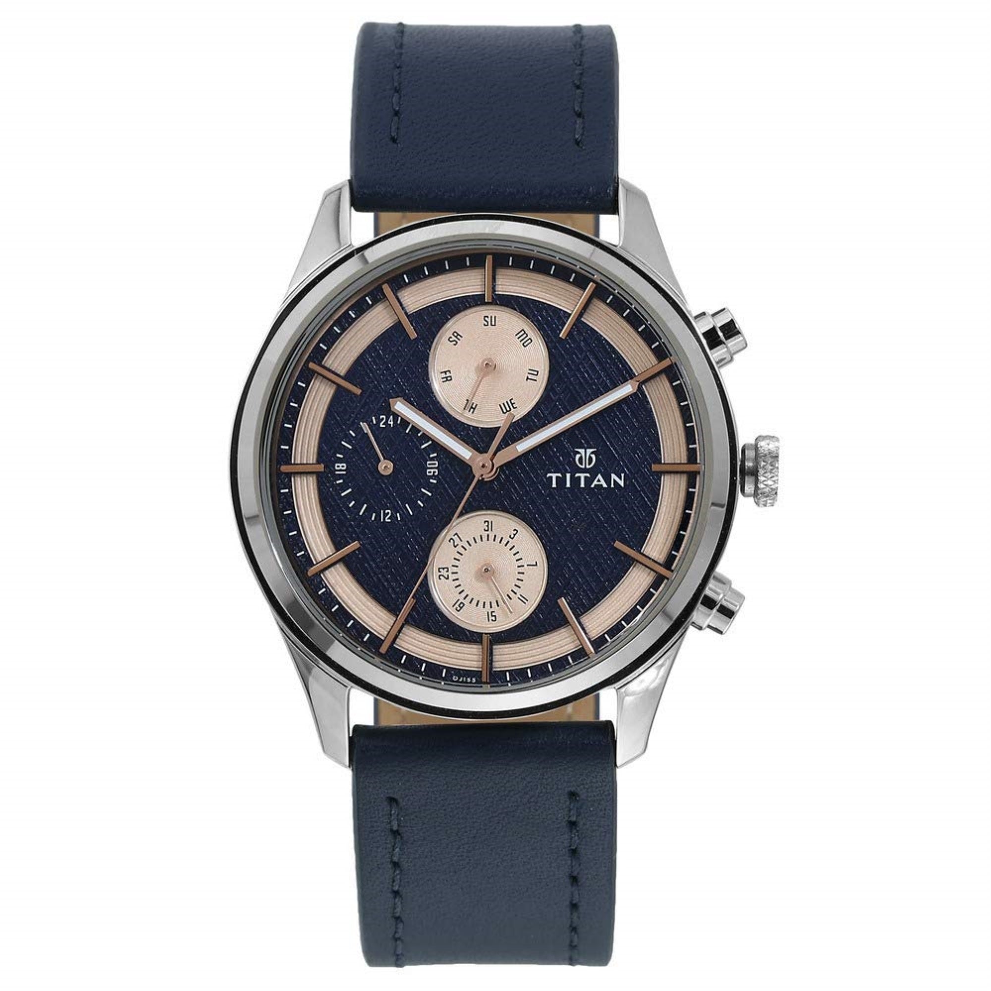 Titan Men's Metropolitan Charm: Men's Multifunctional Blue Watch with Leather Strap-NS1805SL02