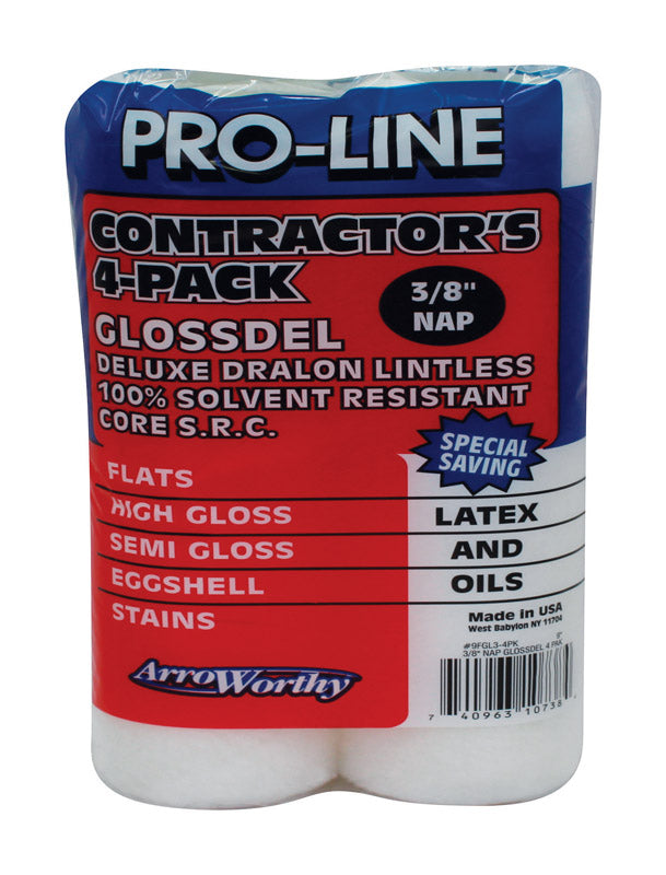 9Fgl3-4Pk 9 38 Nap Glossdel Lintless - White Roller Cover 4Pack