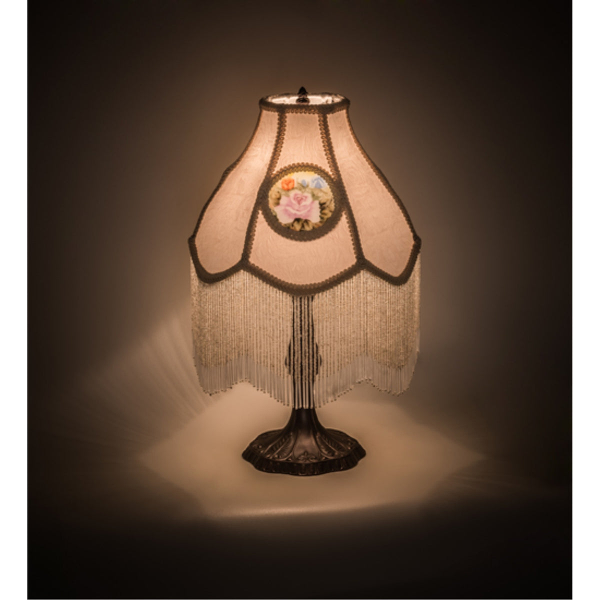 20'H Reverse Painted Roses Fabric With Fringe Table Lamp