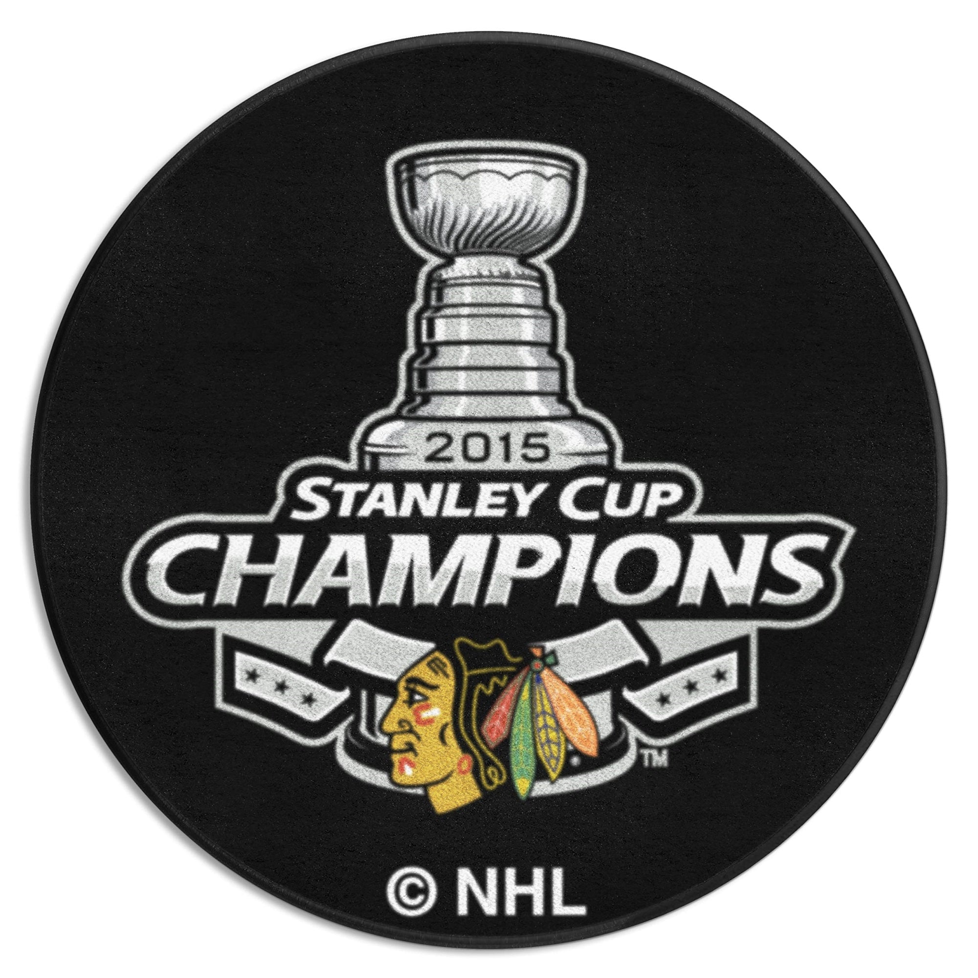 Chicago Blackhawks 2015 Nhl Stanley Cup Champions Hockey Puck Rug - 27In. Diameter