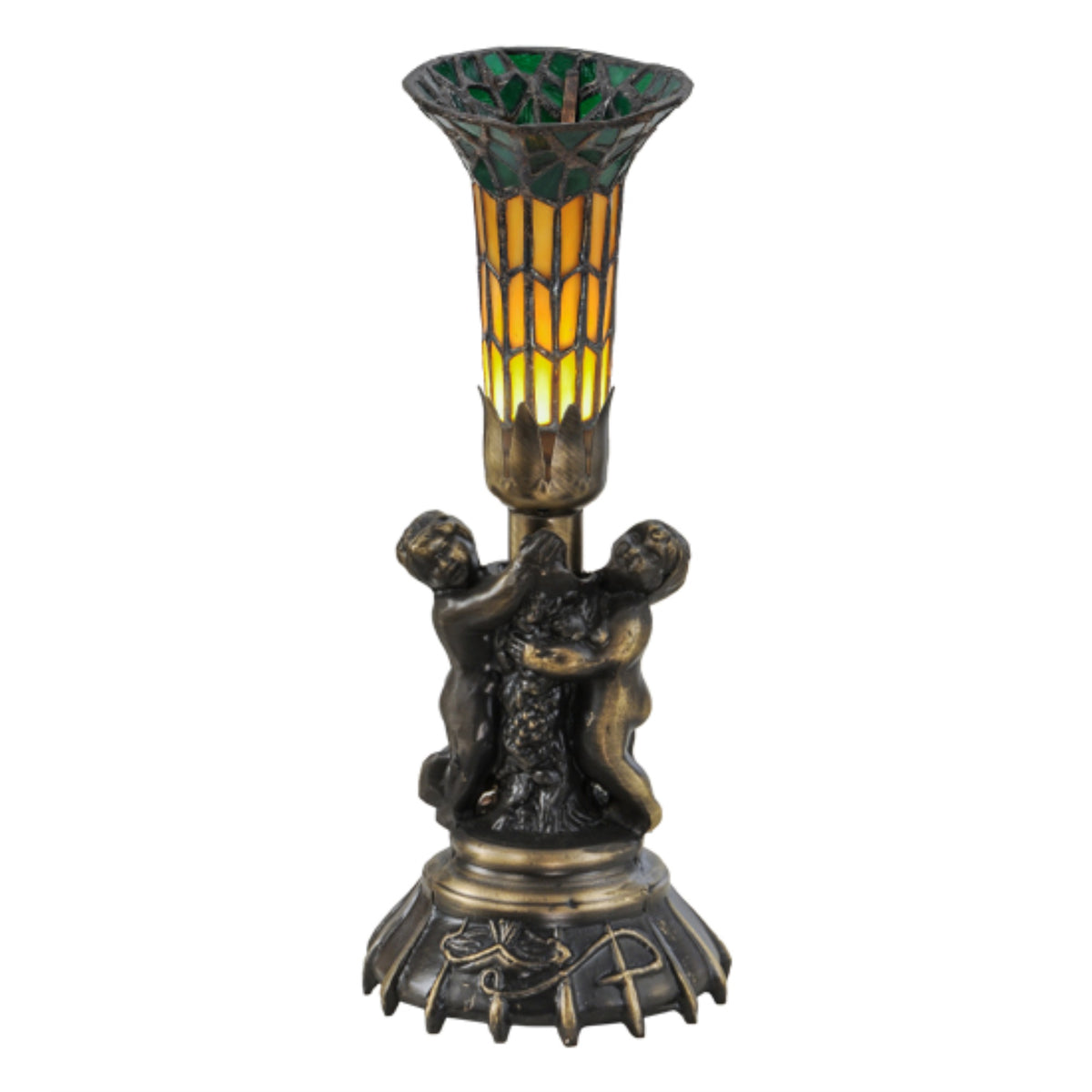 13'H Twin Cherub Tiffany Pond Lily Mini Lamp