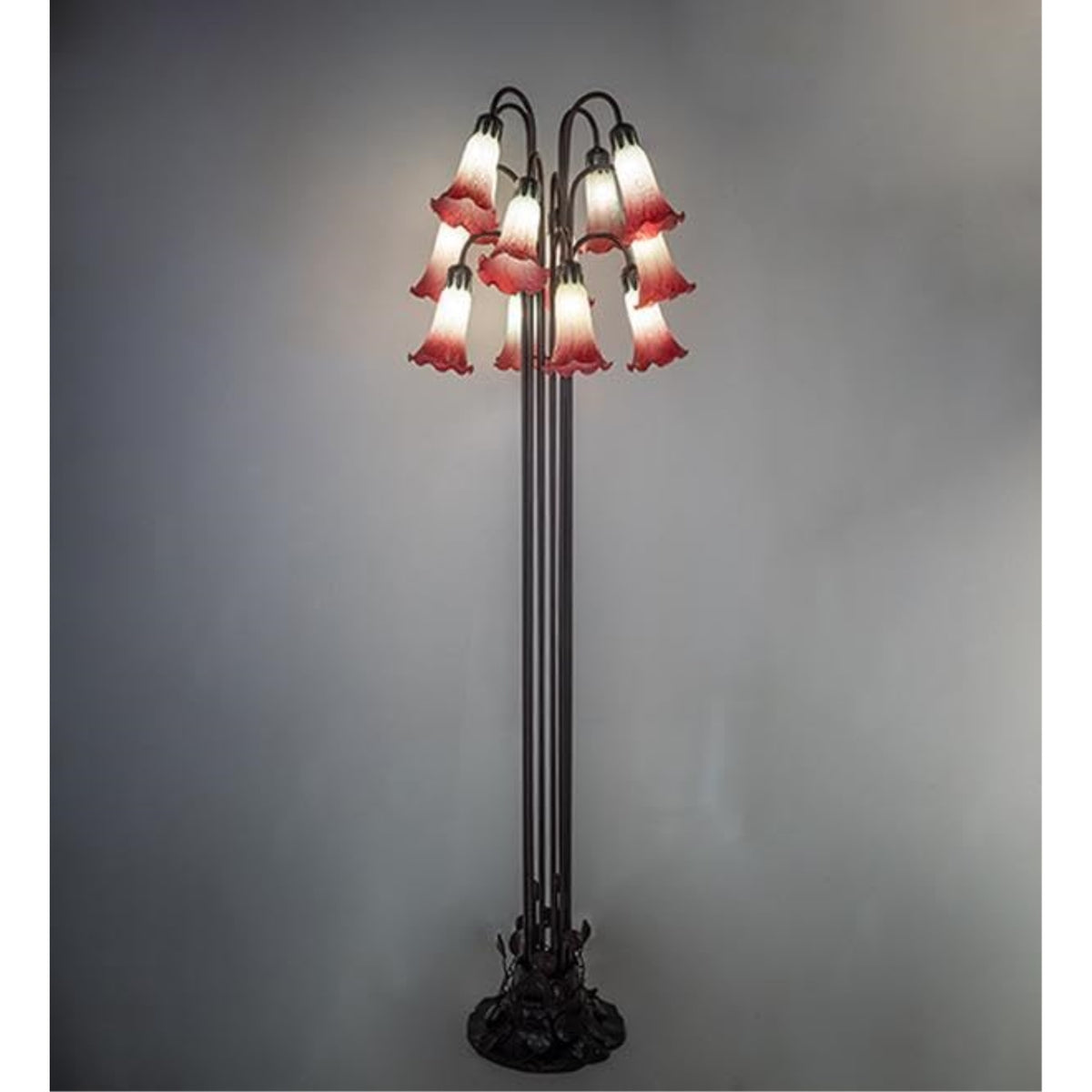 63' High Seafoam/Cranberry Tiffany Pond Lily 12 Lt Floor Lamp