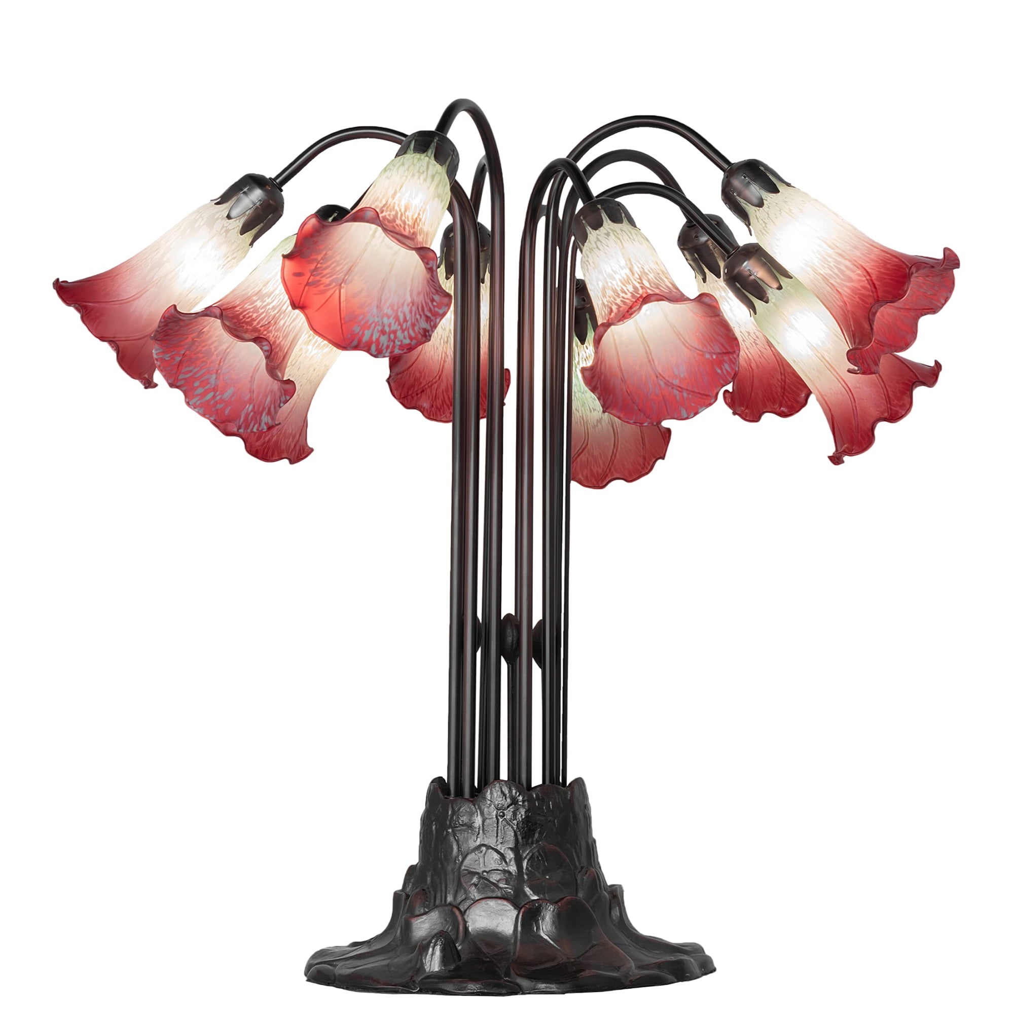 24' High Seafoam/Cranberry Tiffany Pond Lily 10 Lt Table Lamp