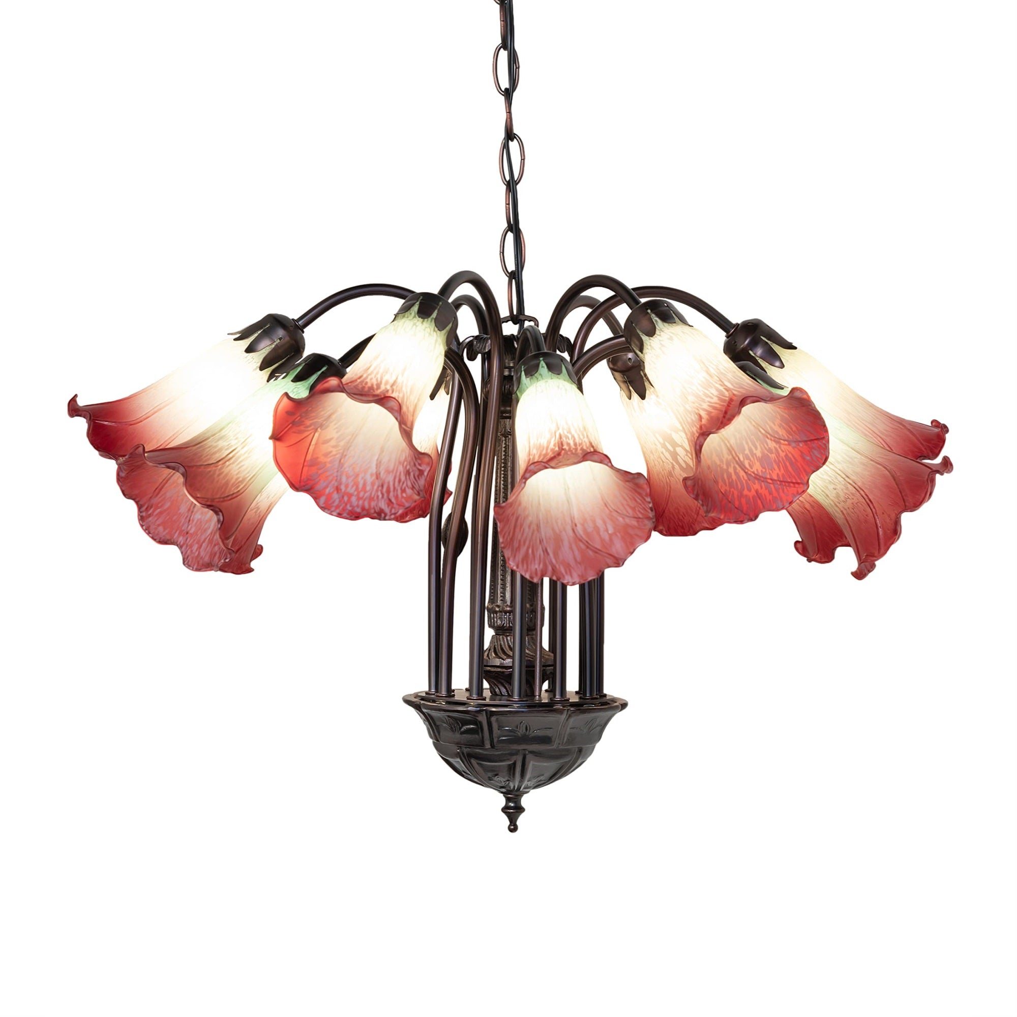 24' Wide Seafoam/Cranberry Tiffany Pond Lily 12 Lt Chandelier