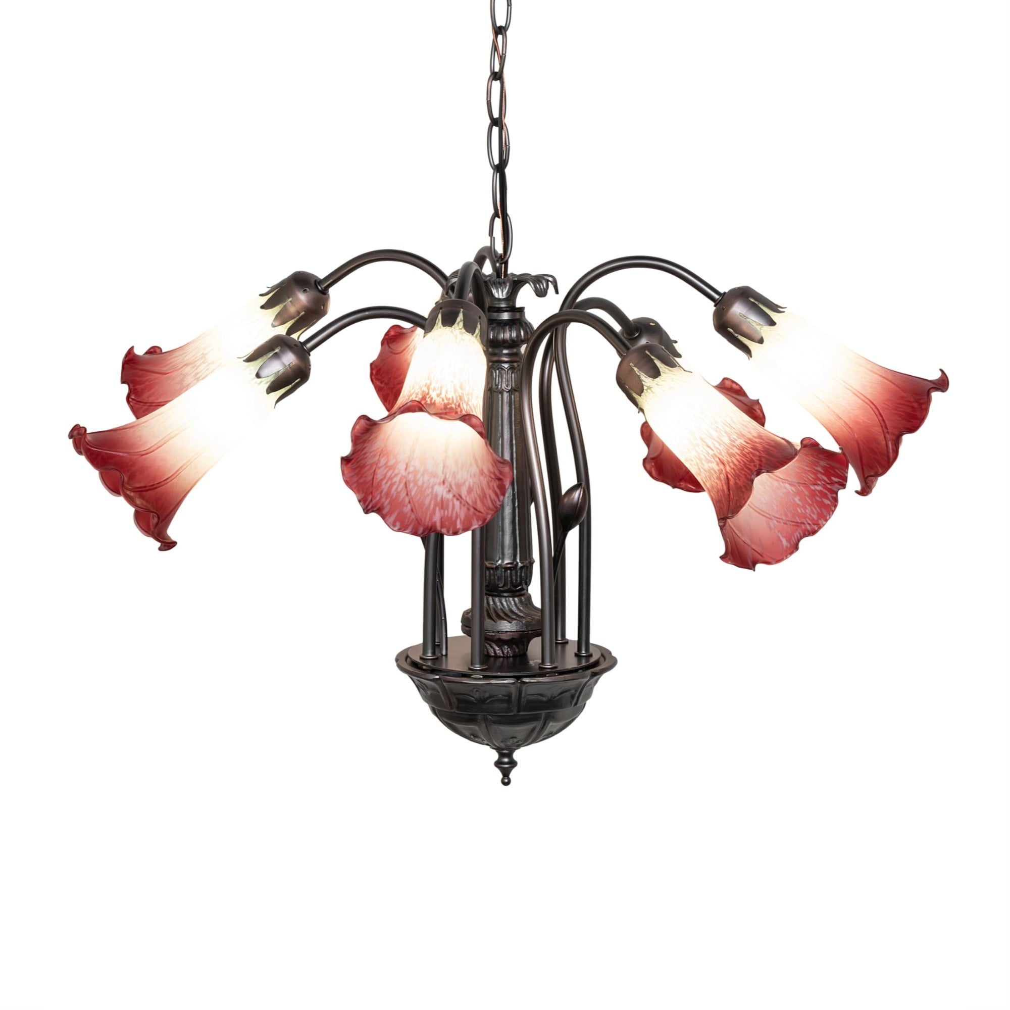 24' Wide Seafoam/Cranberry Tiffany Pond Lily 7 Light Chandelier