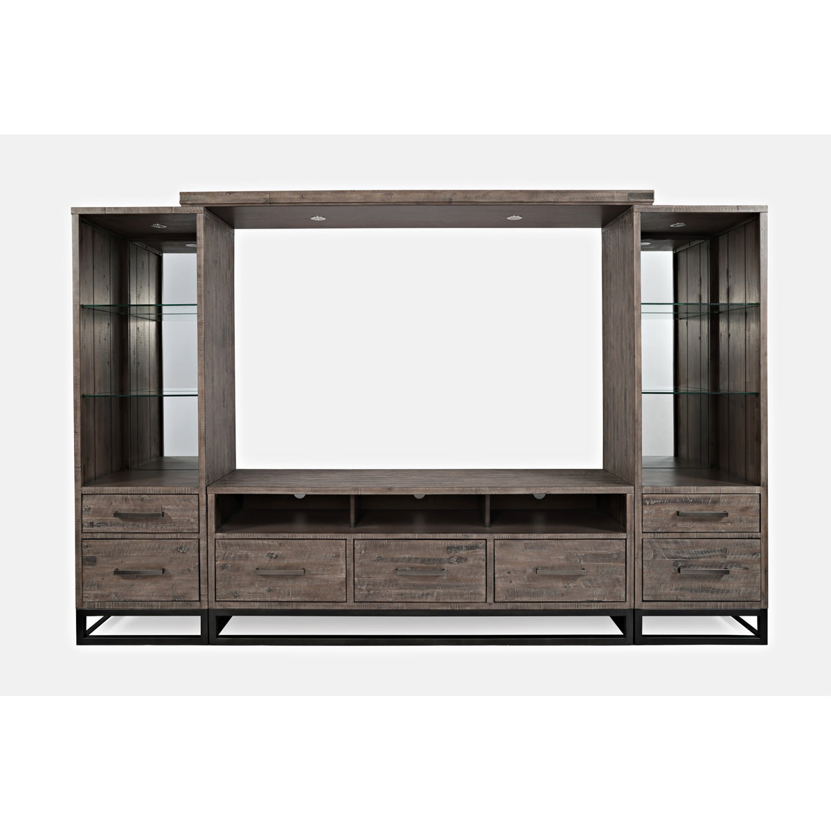 East Hampton Distressed Solid Wood Entertainment Center With 70'' Tv Console And Led Lights