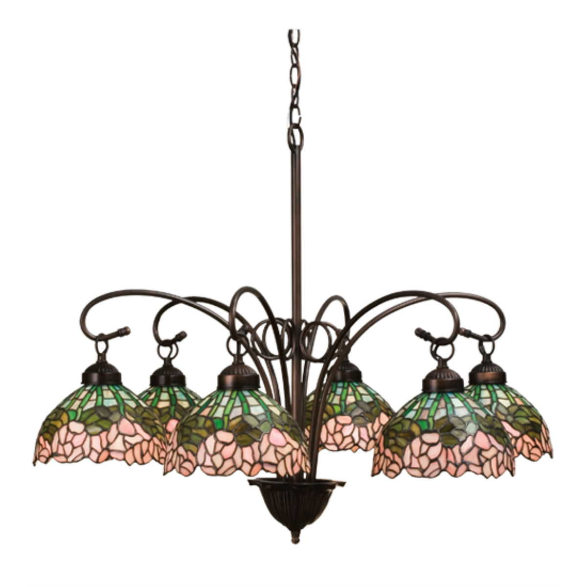 31' Wide Tiffany Cabbage Rose 6 Light Chandelier