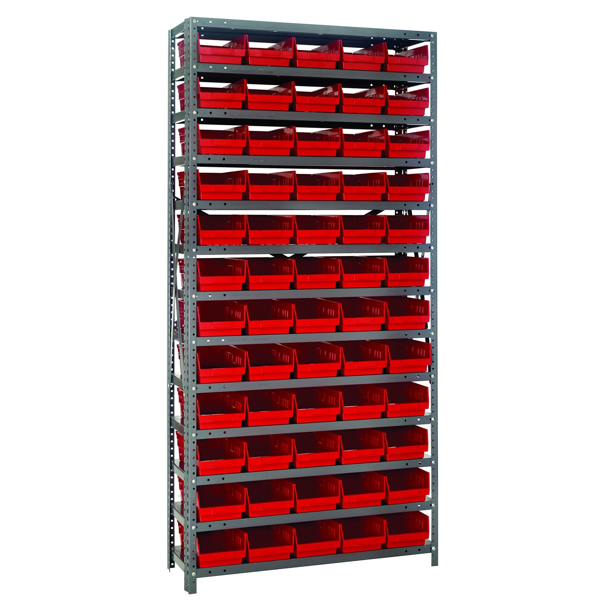 Quantum Storage 1875-104Rd Steel Shelving Unit With 4 Shelf Bins, 18 D X 36 W X 75 H, Red