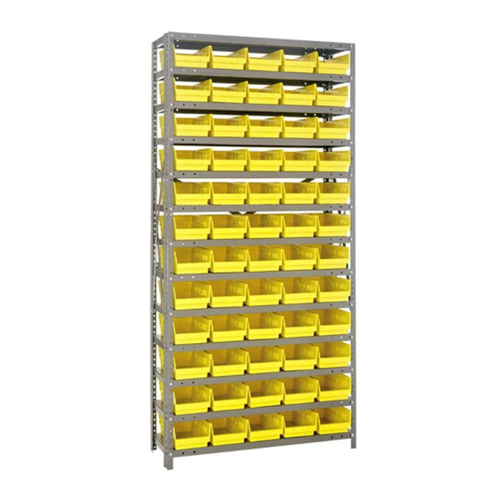 Quantum Storage Systems 1875-104Yl Steel Shelving Unit With 4 Shelf Bins, 18 D X 36 W X 75 H, Yellow