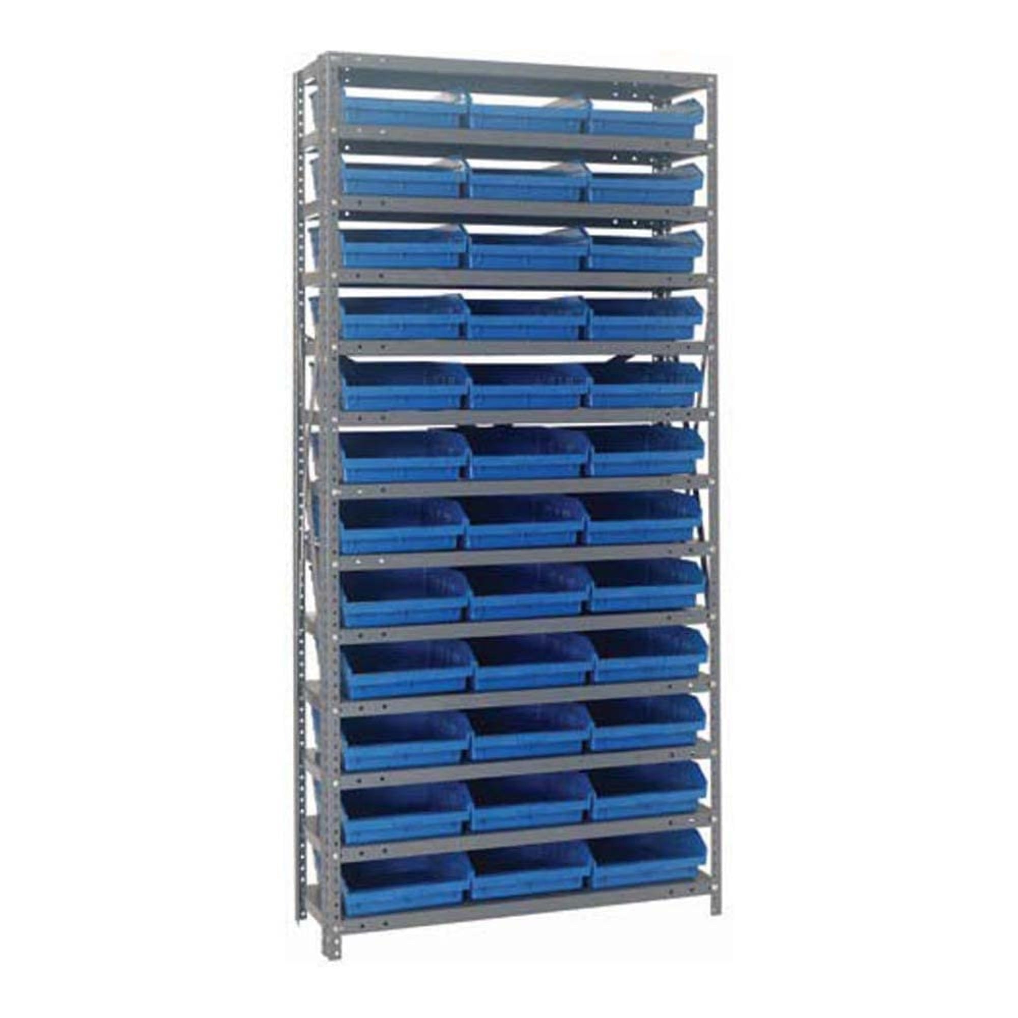 Quantum Storage Systems 1875-110Bl Steel Shelving Unit With 4 Shelf Bins, 18 D X 36 W X 75 H, Blue