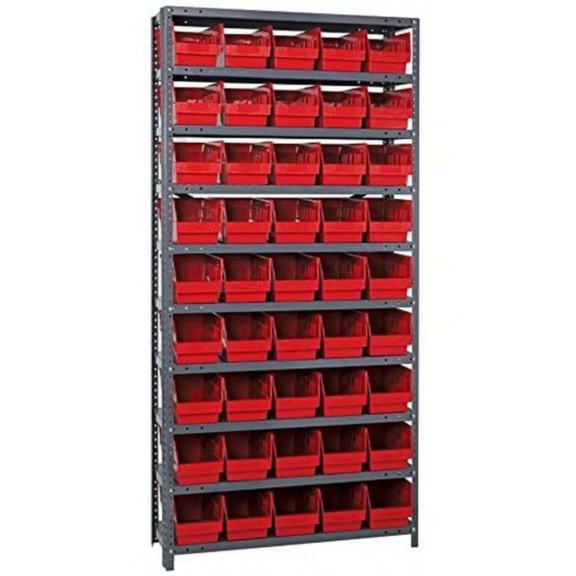 Quantum Storage Systems 1875-204Rd Store More Steel Shelving Unit With 6 Shelf Bins, 18 D X 36 W X 75 H, Red