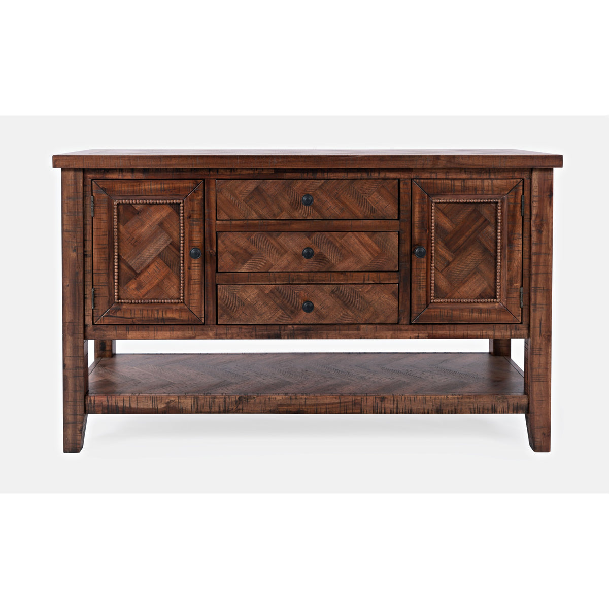 Fairview Transitional Herringbone Modern Distressed Solid Wood Buffet Server